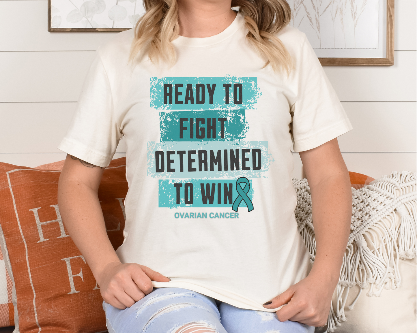 Ovarian Cancer Shirt, Cancer Patient Gift for Her, Women's Cancer Tee, Teal Ribbon T-Shirt, Size Small to 4XL, Plus Size.