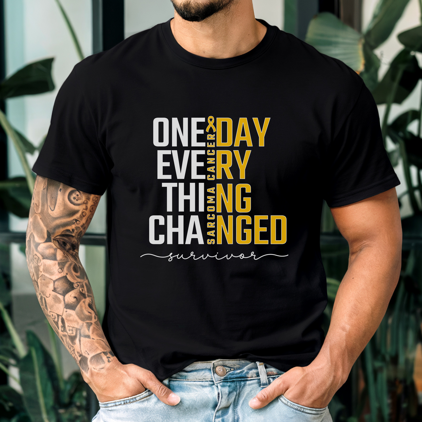 Sarcoma Cancer Survivor Tshirt, One Day Everything Changed Tee, Yellow Ribbon Awareness Shirt for Sarcoma Warrrior