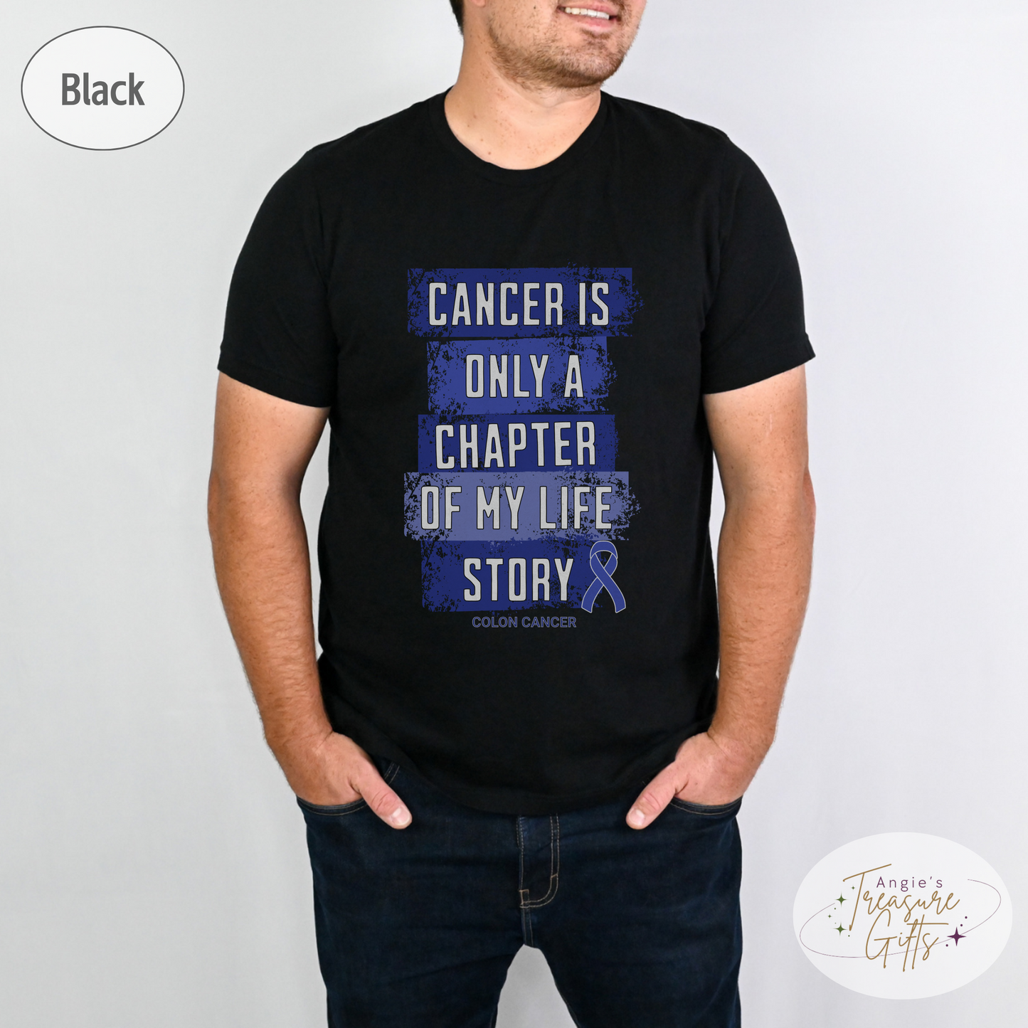 Colon Cancer Awareness T-Shirt – Cancer Is Only a Chapter of My Life Story – Dark Blue Ribbon Cancer Support & Survivor Shirt