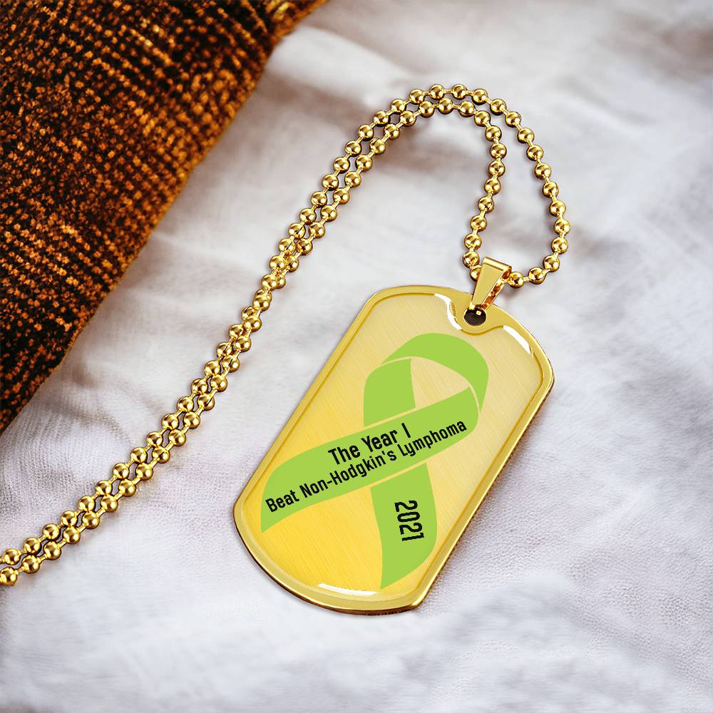 Custom Non-Hodgkin's Lymphoma Necklace, I Beat Non-Hodgkin's Lymphoma Personalized Gift, Cancer Survivor Customized Jewelry, Green Ribbon