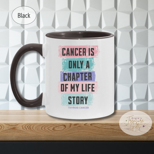 Thyroid Cancer Survivor Mug - Teal Pink Purple Cancer Ribbon Coffee Cup – Cancer Is Only a Chapter Awareness Mug 11oz 15oz