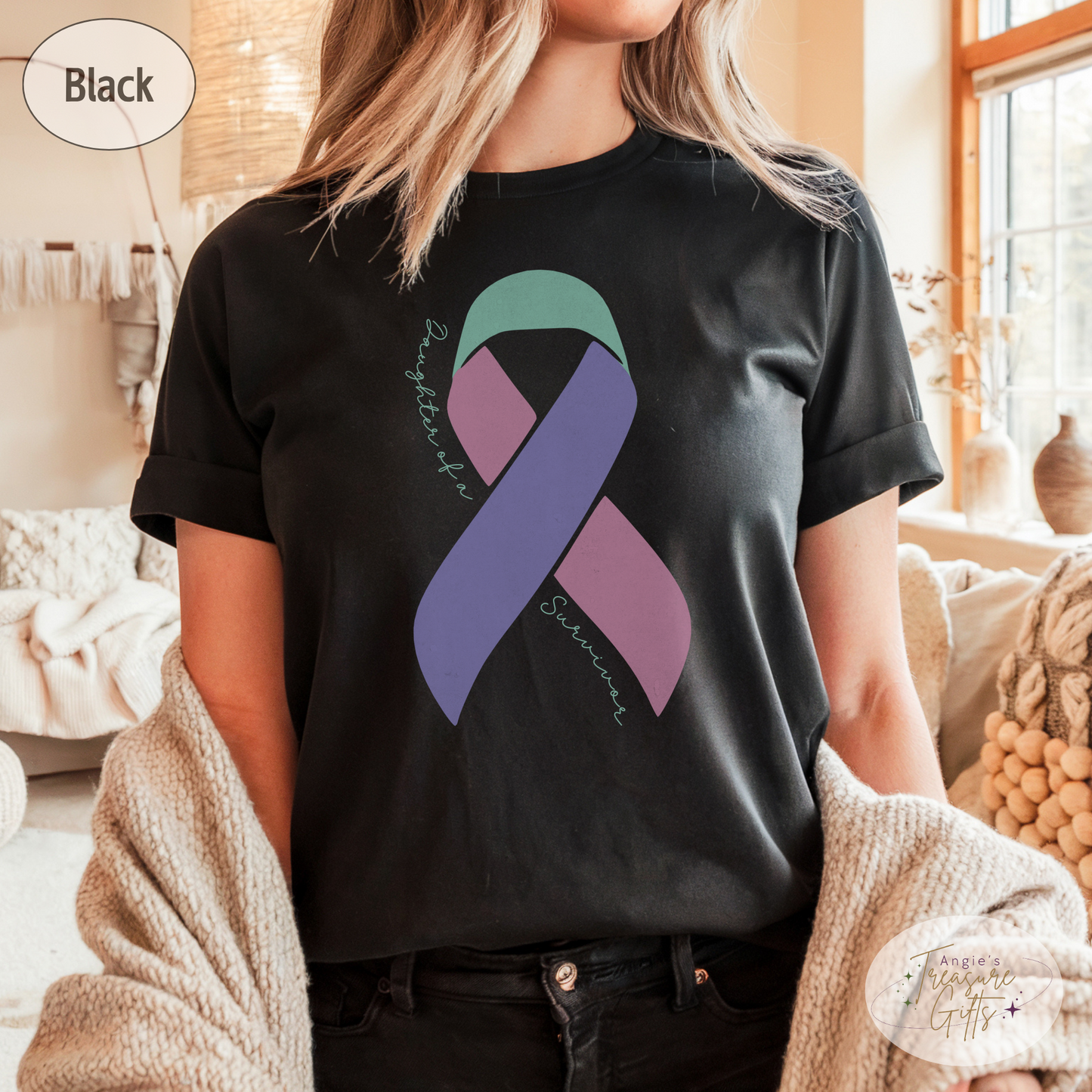 Personalized Thyroid Cancer Awareness Shirt – Teal, Pink & Purple Ribbon Tee – Customizable Survivor, Warrior, Fighter Support – Bella Canvas 3001