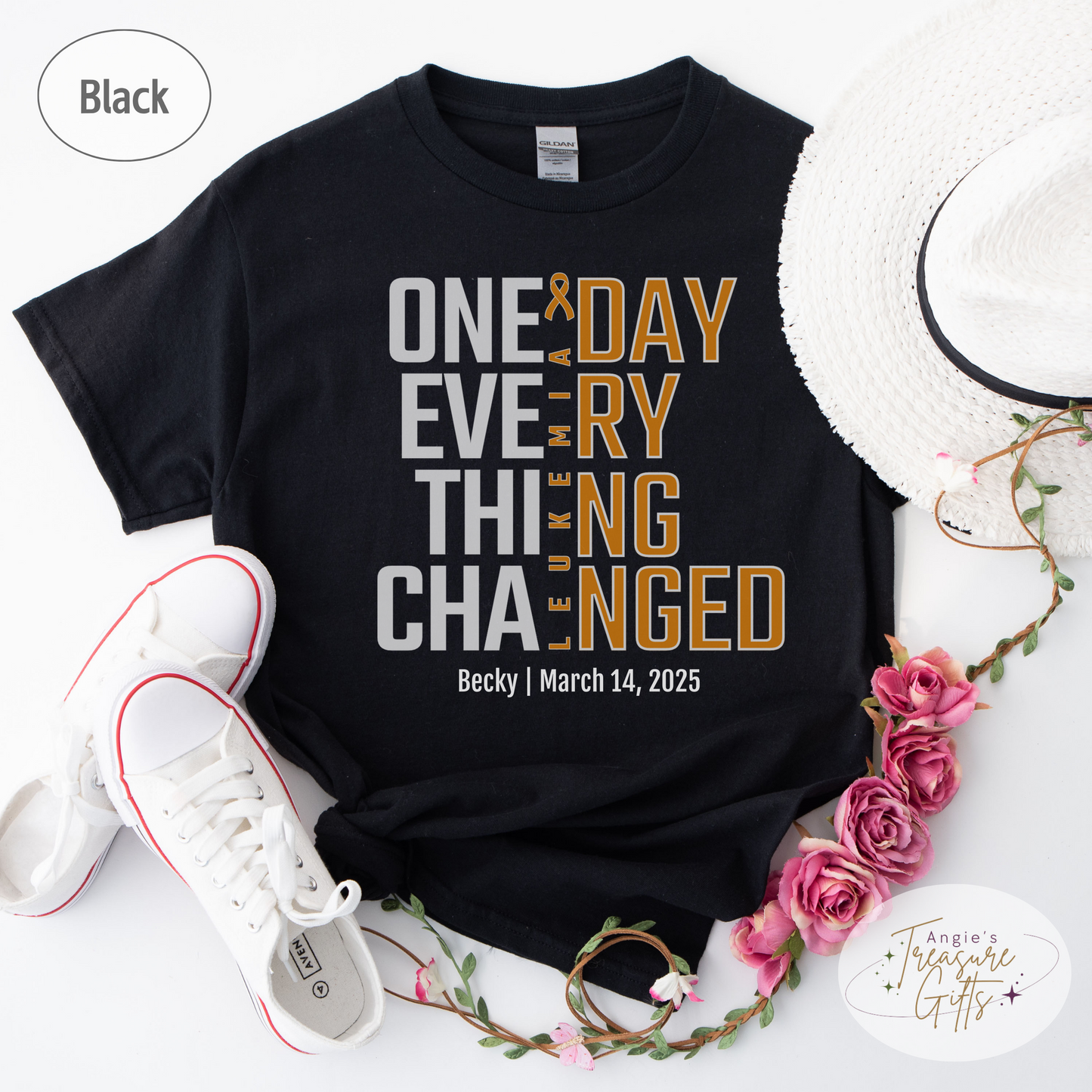 Personalized Leukemia Awareness T-Shirt – One Day Everything Changed – Custom Survivor, Warrior, Memorial Gift