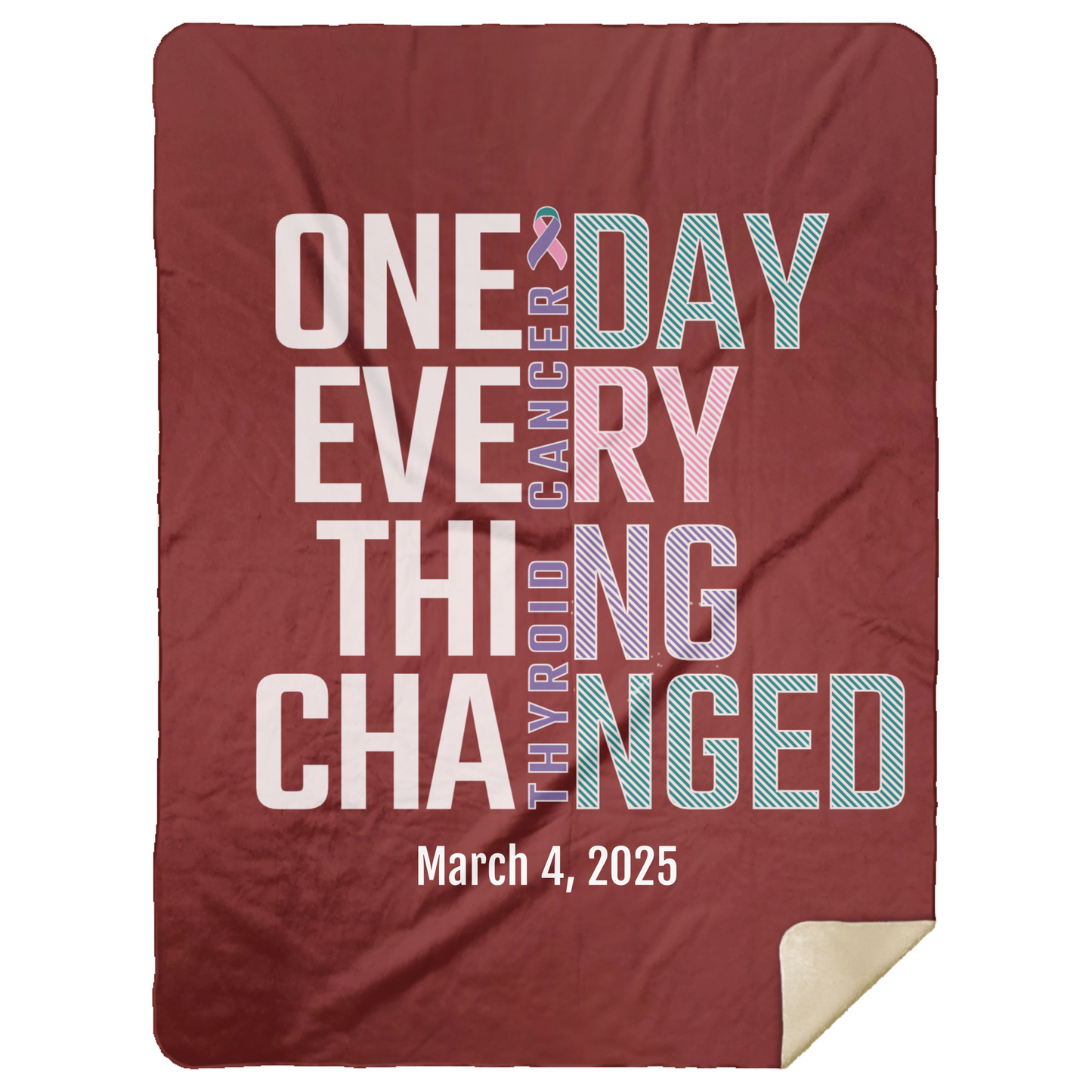 Personalized Thyroid Cancer Awareness Sherpa Blanket – One Day Everything Changed – Custom Name & Date - Three Sizes