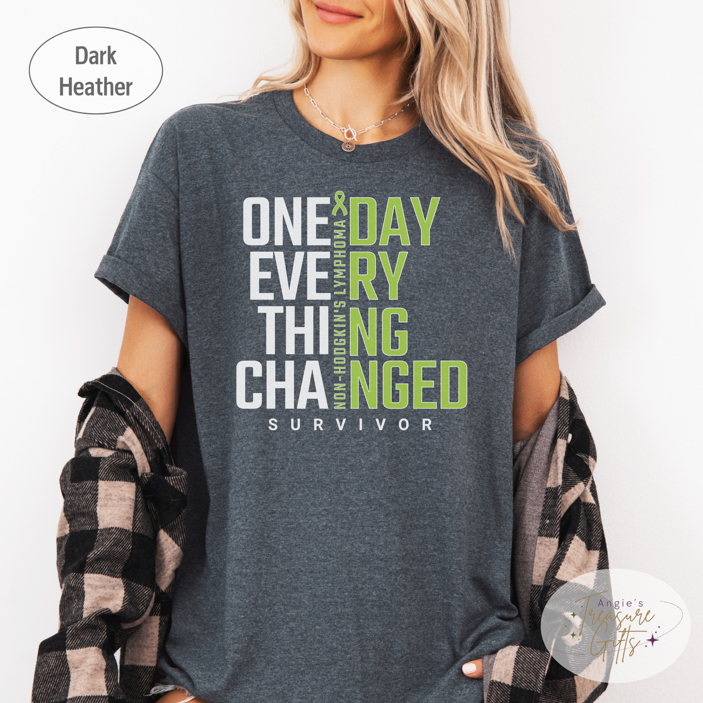 Non-Hodgkin's Lymphoma Cancer Tshirt, Cancer Survivor Shirt, Green Awareness Ribbon, T-Cell Lymphoma T-shirt, Support Squad Tee
