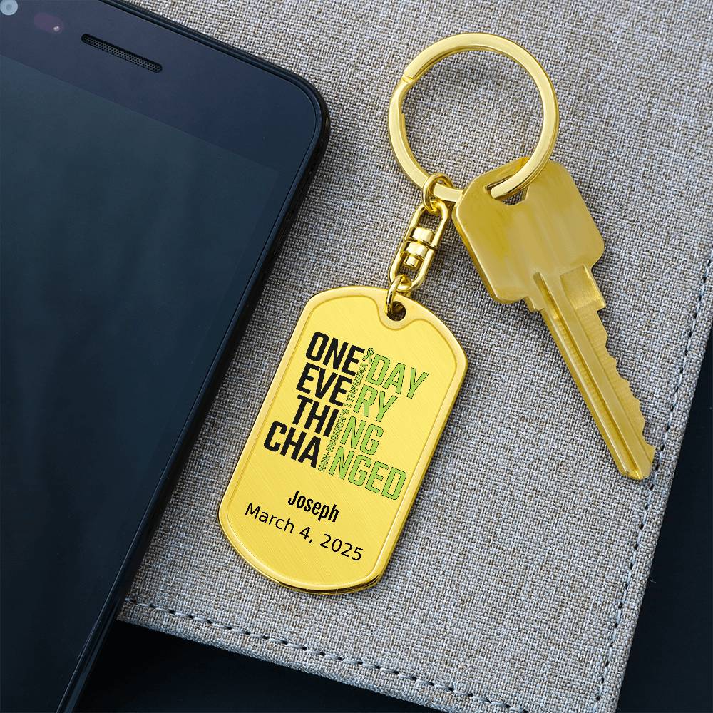 Personalized Non-Hodgkin’s Lymphoma Dog Tag Necklace or Keychain – One Day Everything Changed – Custom Cancer Gift & Keepsake