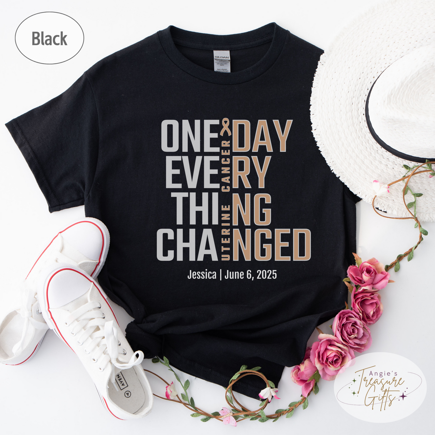 Personalized Uterine Cancer Awareness T-Shirt – One Day Everything Changed – Custom Survivor, Warrior, Memorial Gift