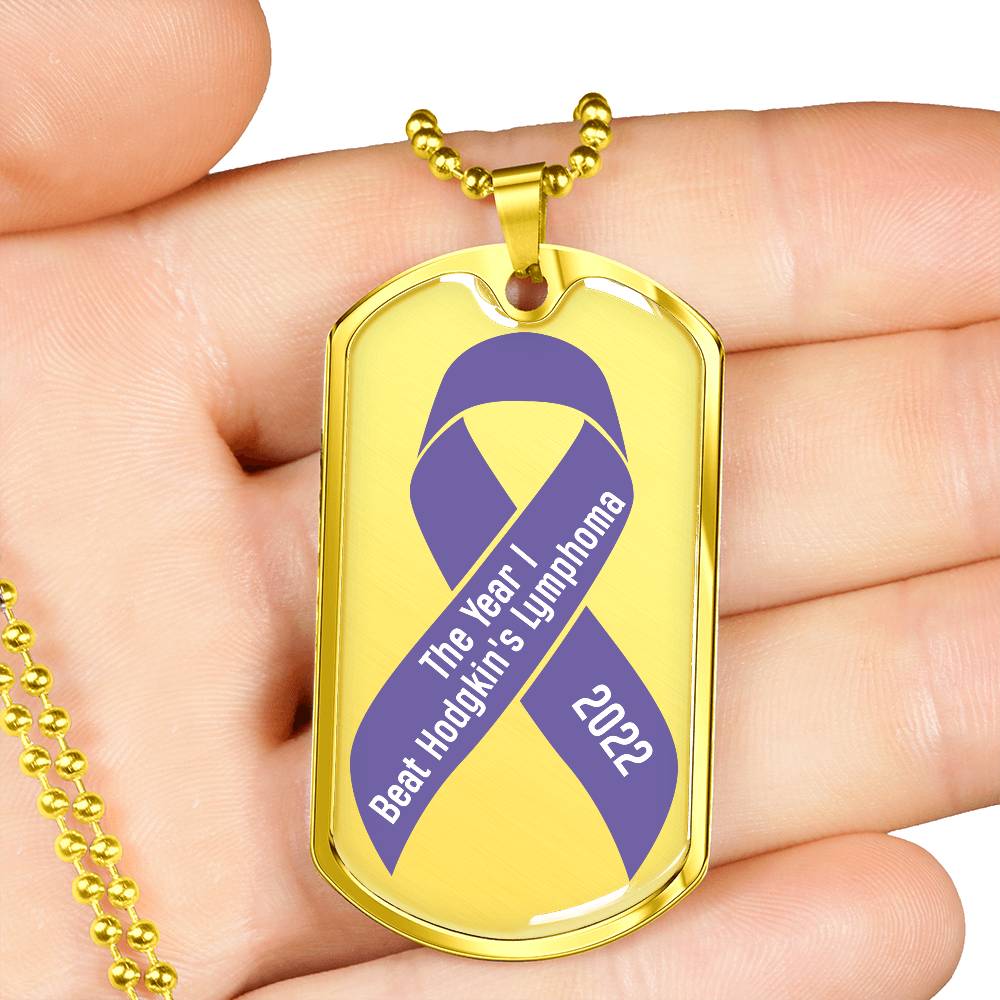 Custom Hodgkin's Lymphoma Necklace, I Beat Hodgkin's Lymphoma Gift, Cancer Survivor Personalized Dog Tag Gift, Cancer Bell Celebration