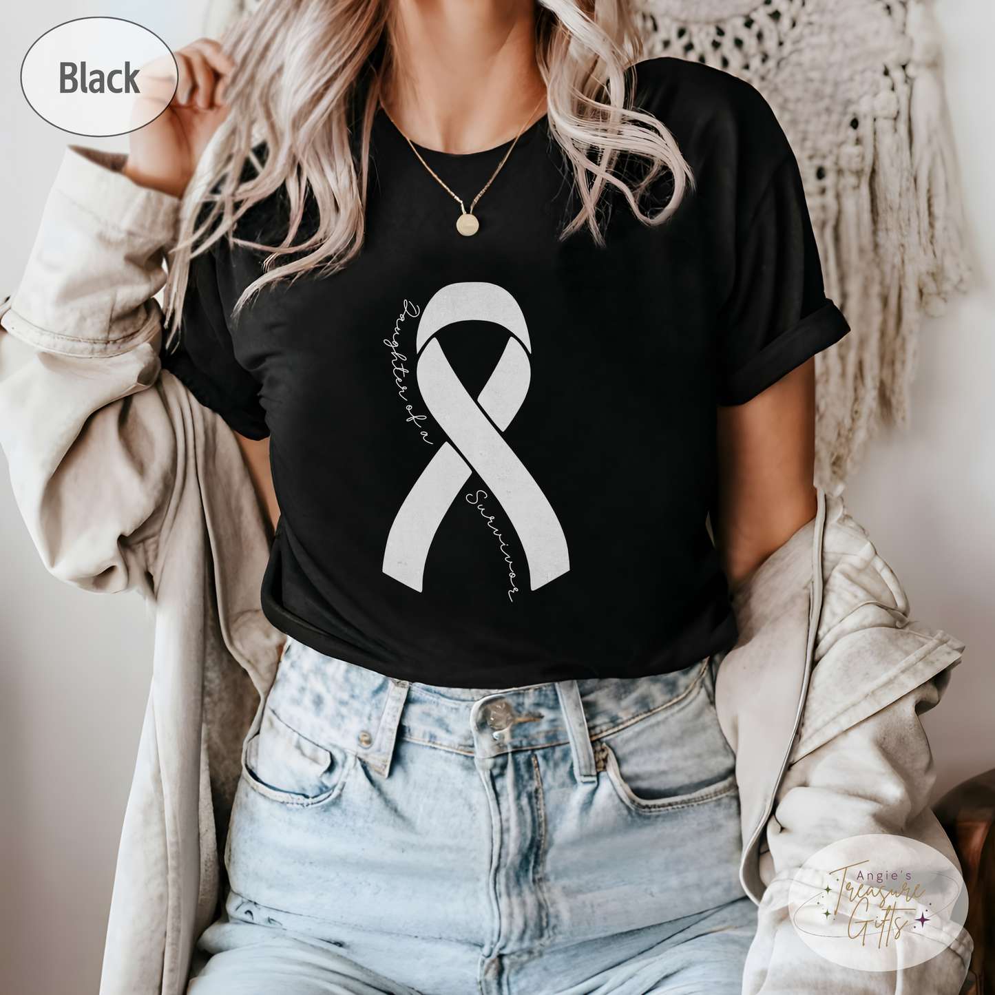 Personalized Lung Cancer Awareness Shirt – White Ribbon Tee – Customizable Survivor, Warrior, Fighter Support – Bella Canvas 3001