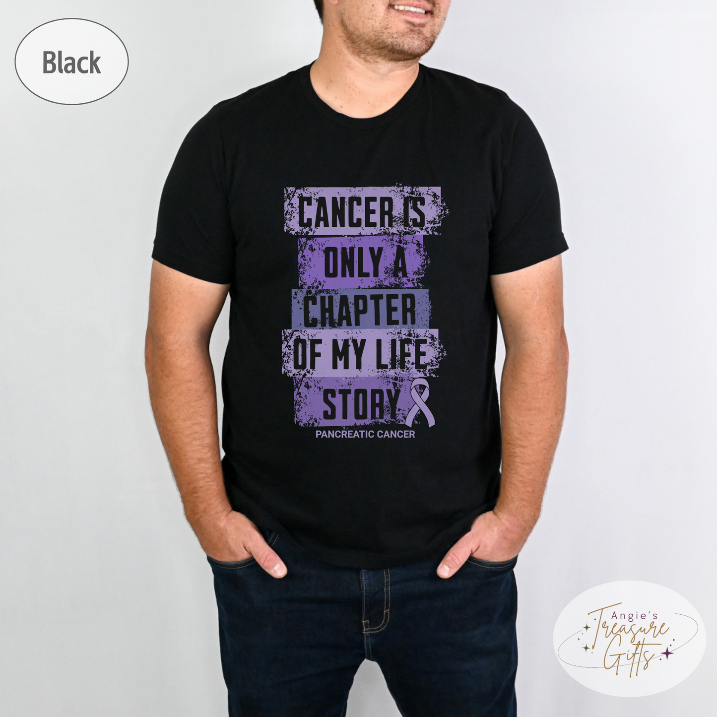 Pancreatic Cancer Awareness T-Shirt – Cancer Is Only a Chapter of My Life Story – Purple Ribbon Survivor & Support Shirt