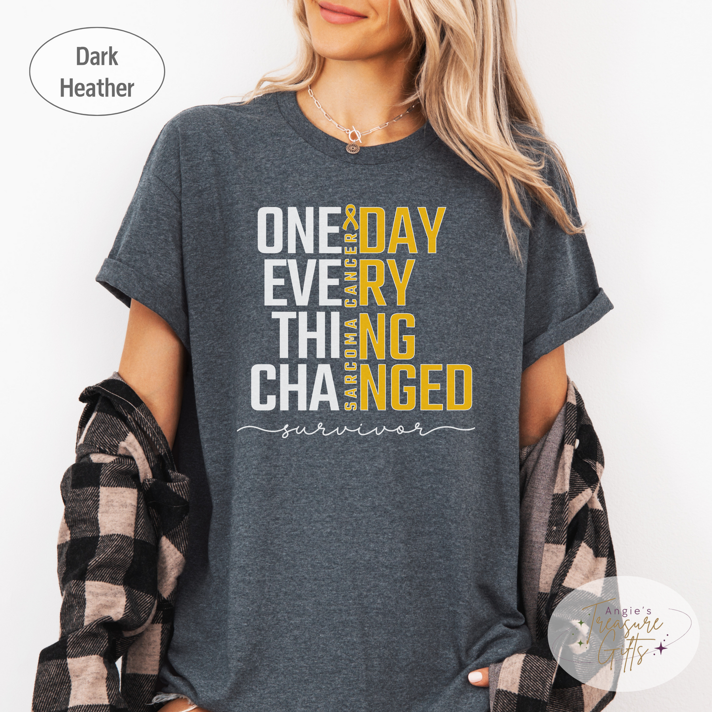 Sarcoma Cancer Survivor Tshirt, One Day Everything Changed Tee, Yellow Ribbon Awareness Shirt for Sarcoma Warrrior