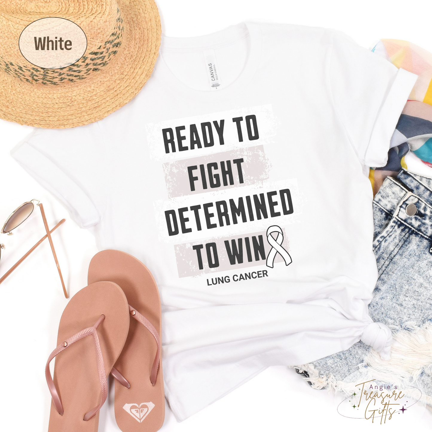 Lung Cancer Awareness T-Shirt – White Ribbon Survivor Gift – Ready to Fight Determined to Win