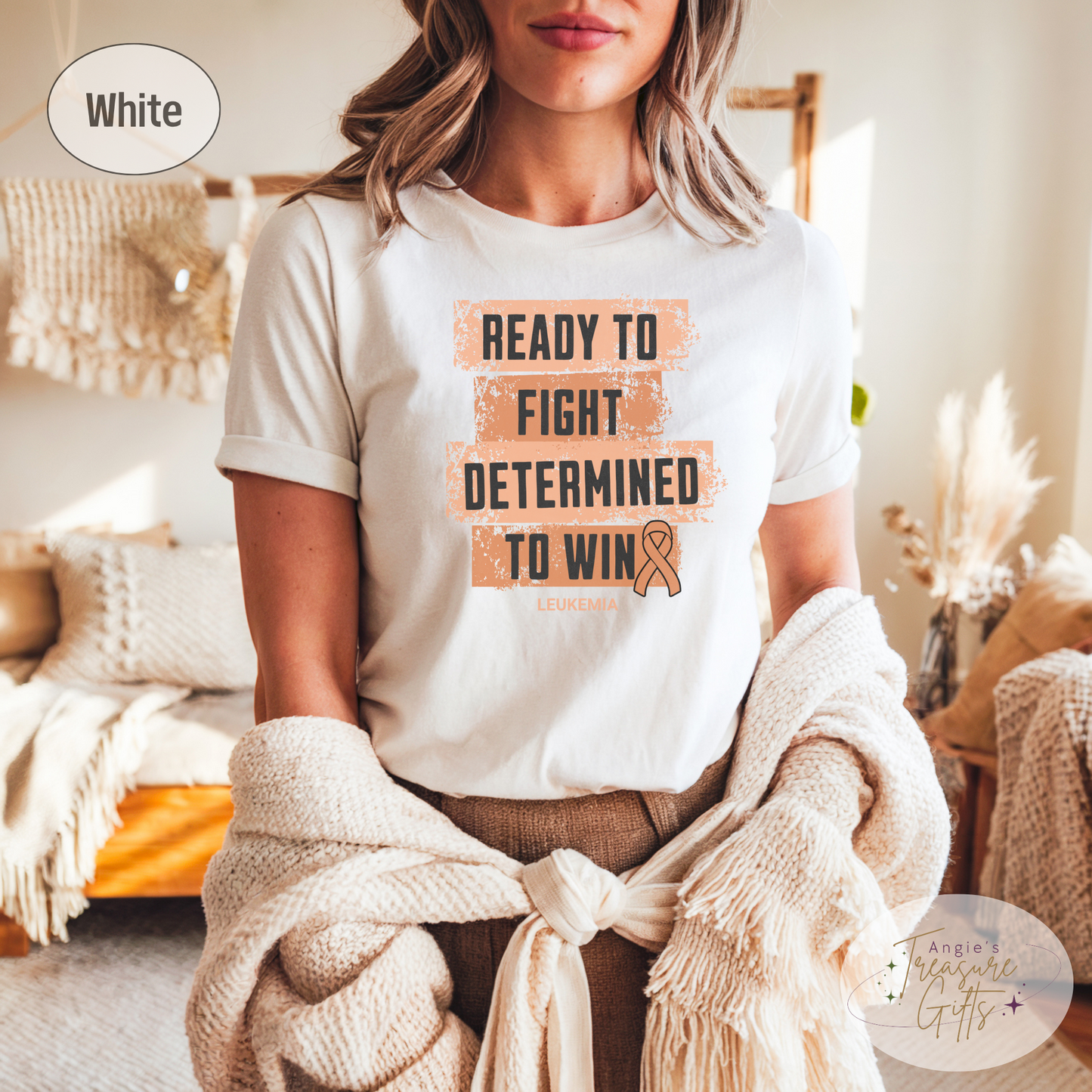 Leukemia Awareness T-Shirt – Orange Ribbon Survivor Gift – Ready to Fight Determined to Win