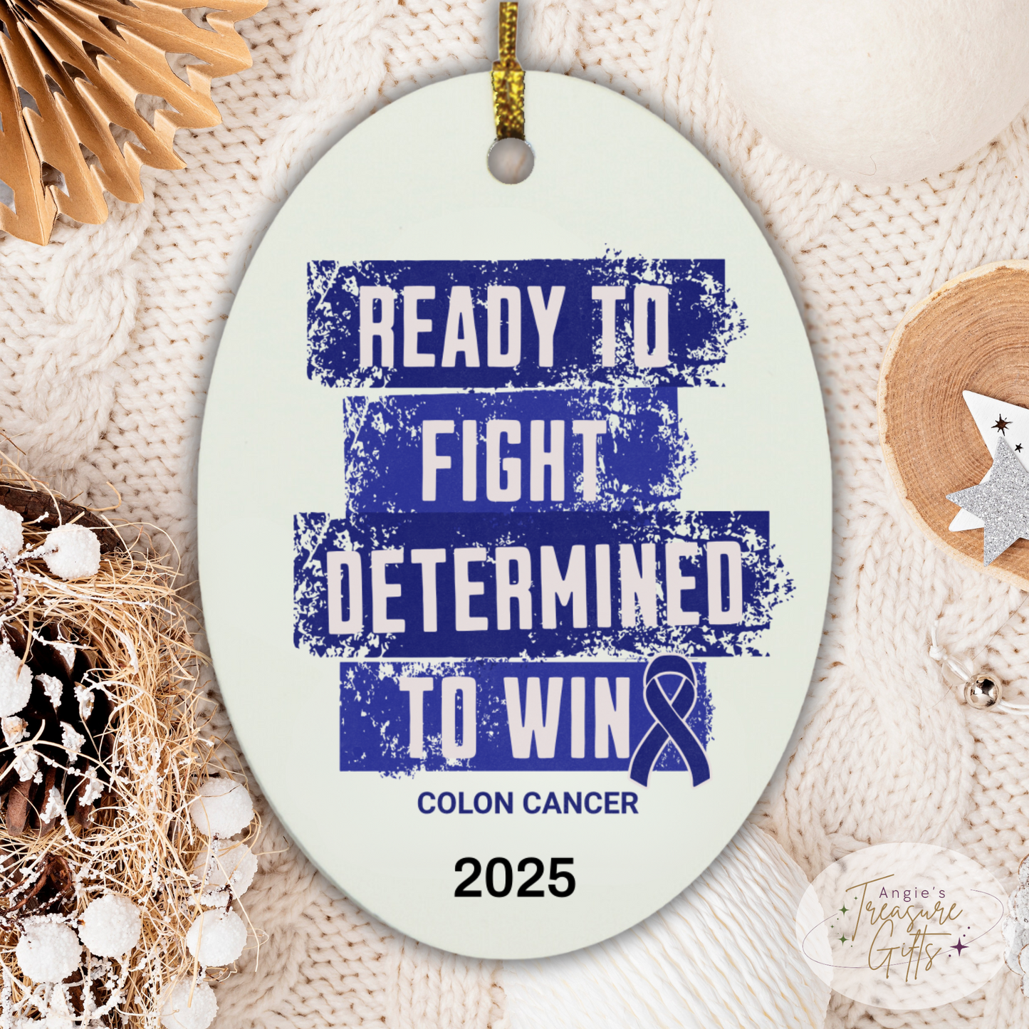 Personalized Colon Cancer Awareness Ornaments – Dark Blue Ribbon Keepsakes