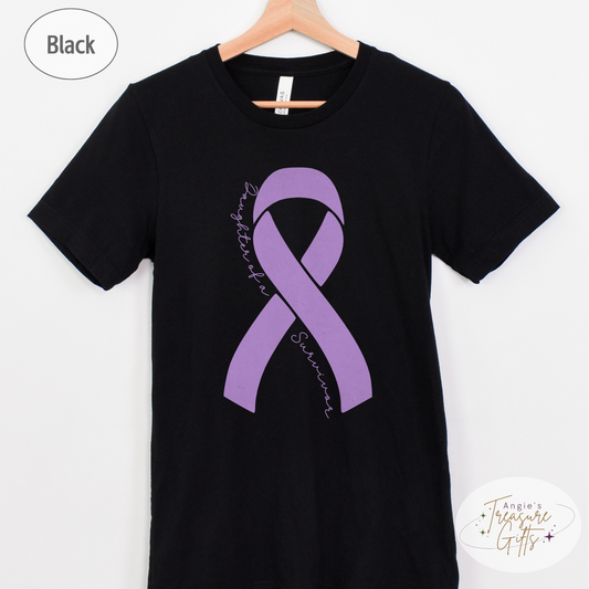 Personalized Pancreatic Cancer Awareness Shirt – Purple Ribbon Tee – Customizable Survivor, Warrior, Fighter Support – Bella Canvas 3001