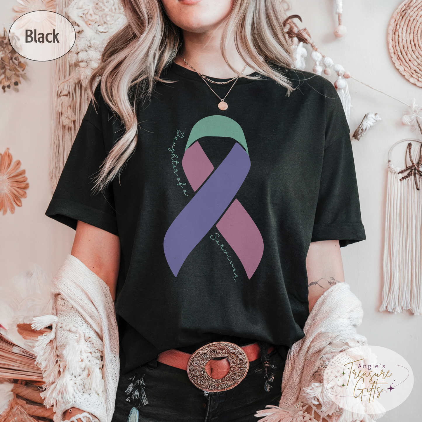 Personalized Thyroid Cancer Awareness Shirt – Teal, Pink & Purple Ribbon Tee – Customizable Survivor, Warrior, Fighter Support – Bella Canvas 3001