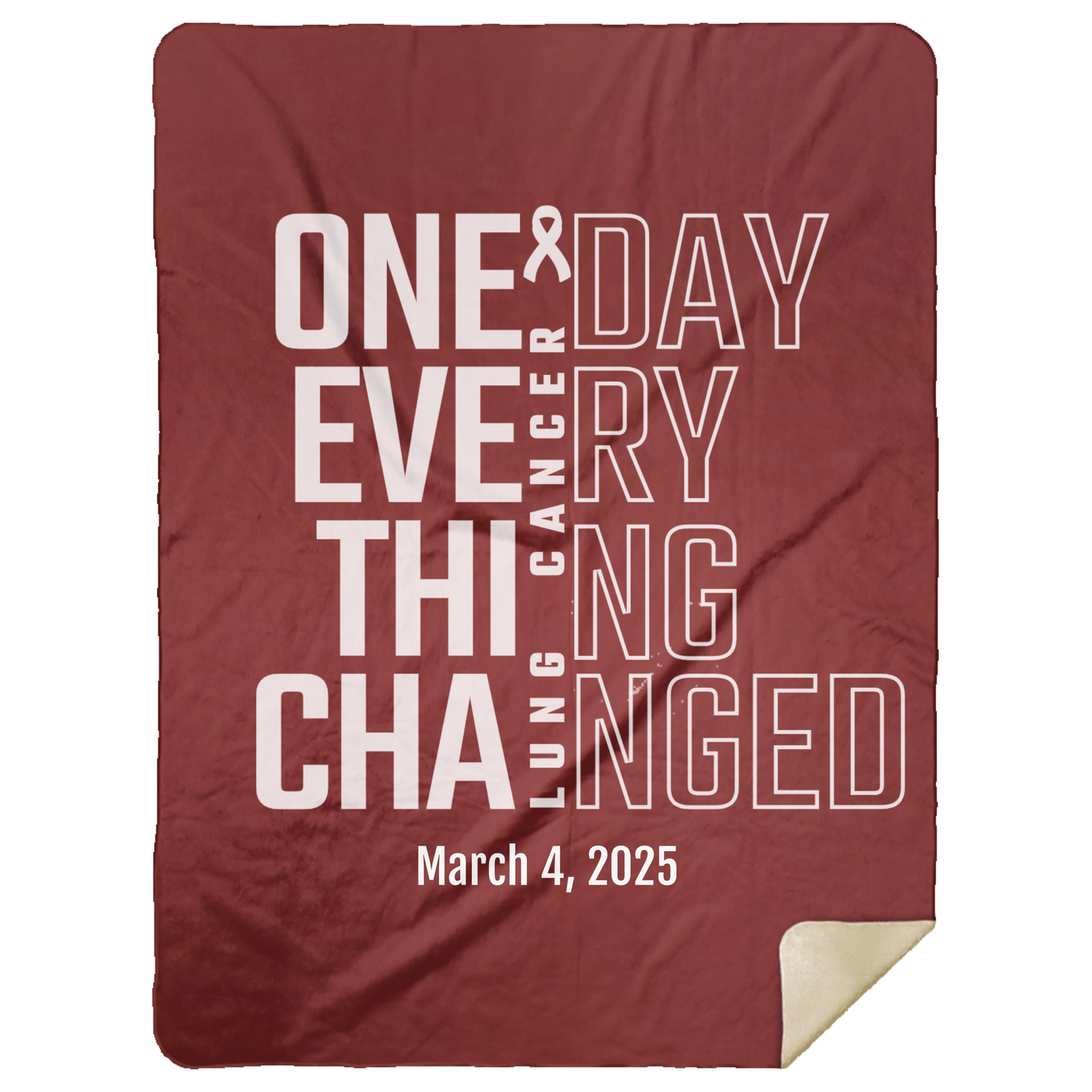 Personalized Lung Cancer Awareness Sherpa Blanket – One Day Everything Changed – Custom Name & Date - Three Sizes - White Ribbon Gift