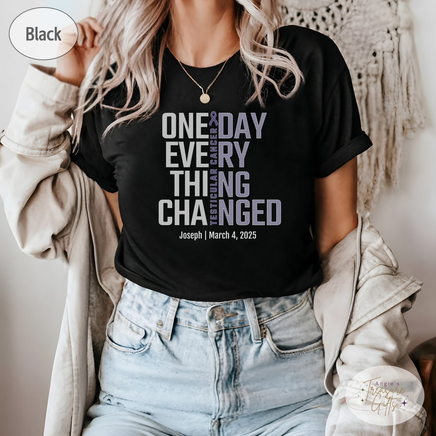 Personalized Testicular Cancer Awareness T-Shirt – One Day Everything Changed – Custom Survivor, Warrior, Memorial Gift