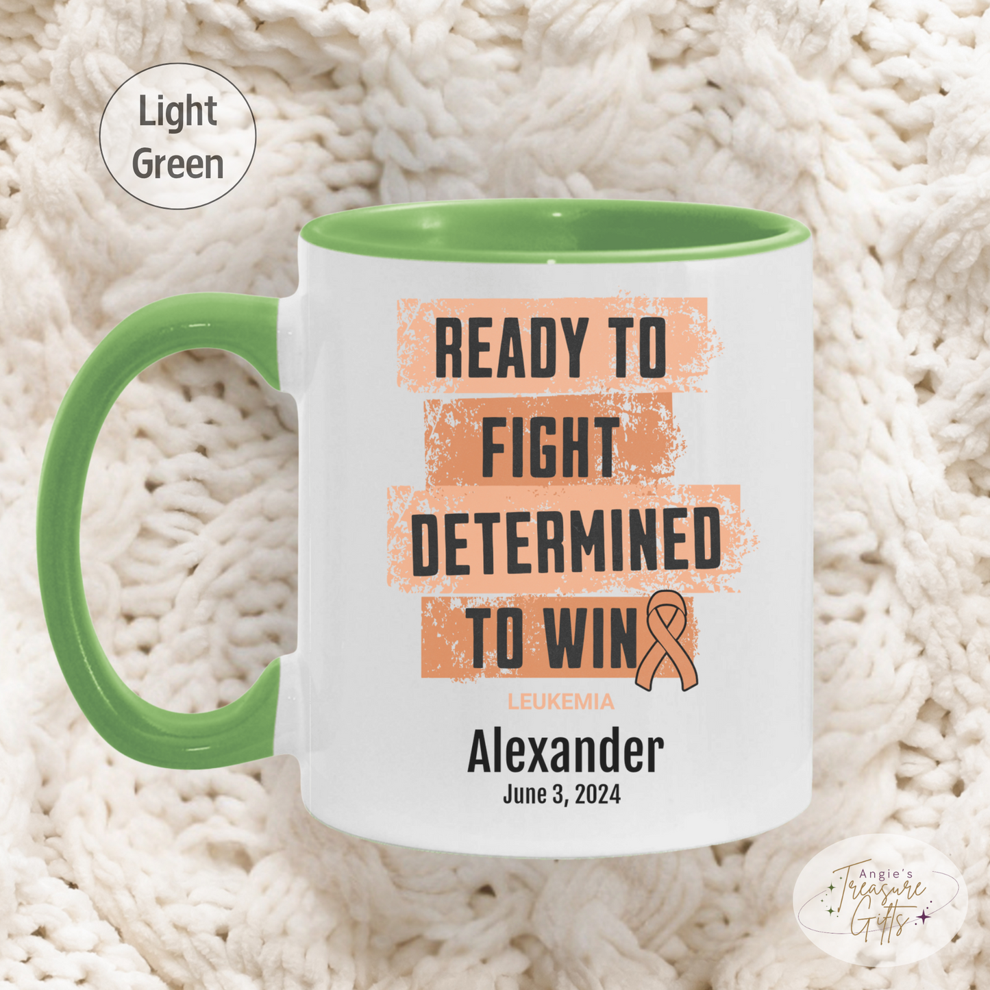 Personalized Leukemia Awareness Mug – “Ready to Fight, Determined to Win” – Orange Ribbon Survivor Gift