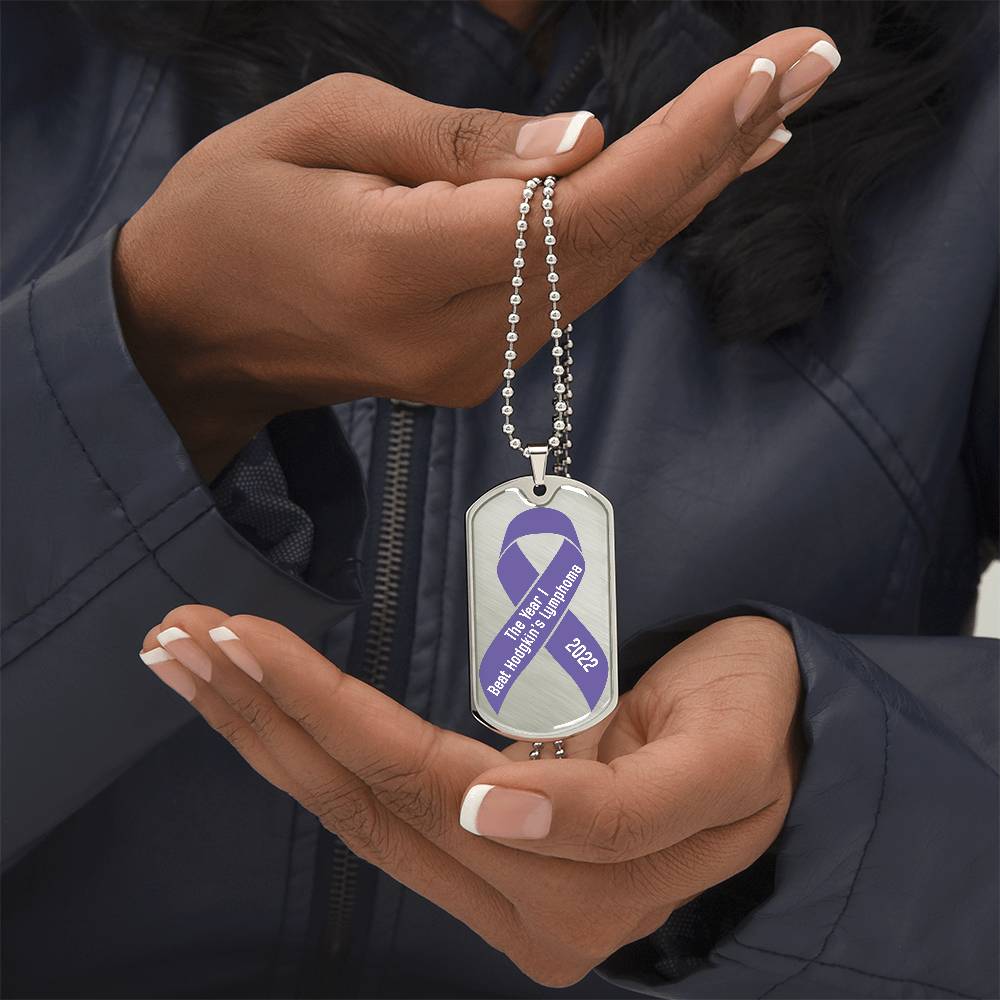 Custom Hodgkin's Lymphoma Necklace, I Beat Hodgkin's Lymphoma Gift, Cancer Survivor Personalized Dog Tag Gift, Cancer Bell Celebration