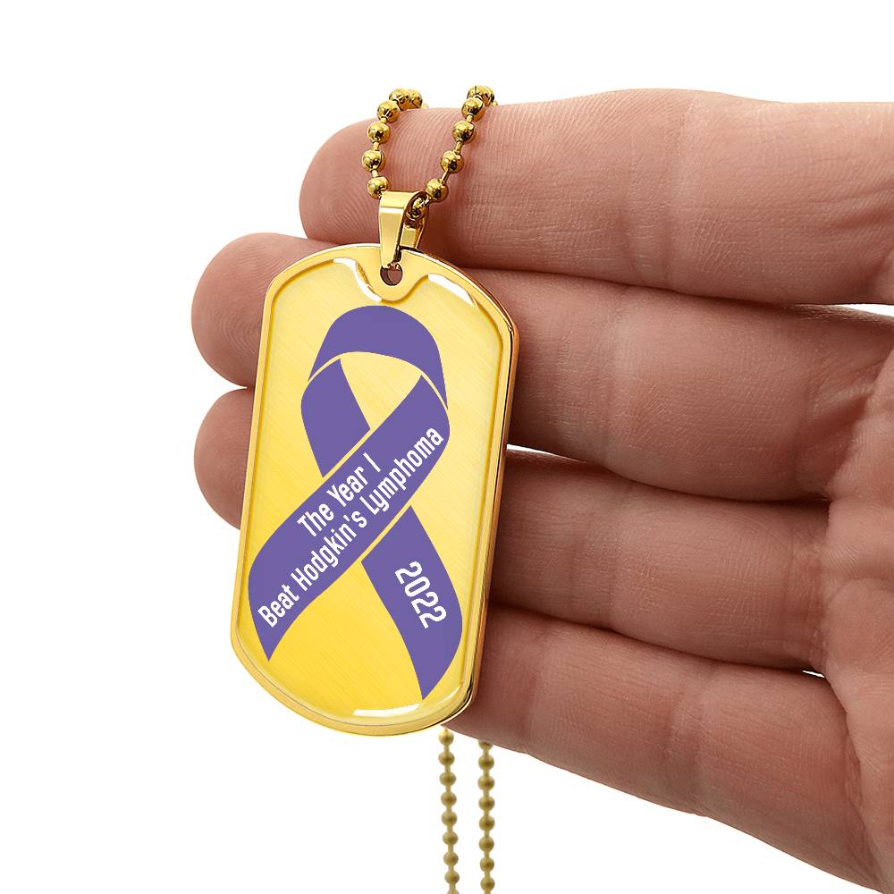 Custom Hodgkin's Lymphoma Necklace, I Beat Hodgkin's Lymphoma Gift, Cancer Survivor Personalized Dog Tag Gift, Cancer Bell Celebration