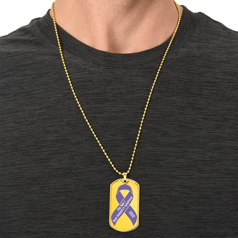 Custom Hodgkin's Lymphoma Necklace, I Beat Hodgkin's Lymphoma Gift, Cancer Survivor Personalized Dog Tag Gift, Cancer Bell Celebration
