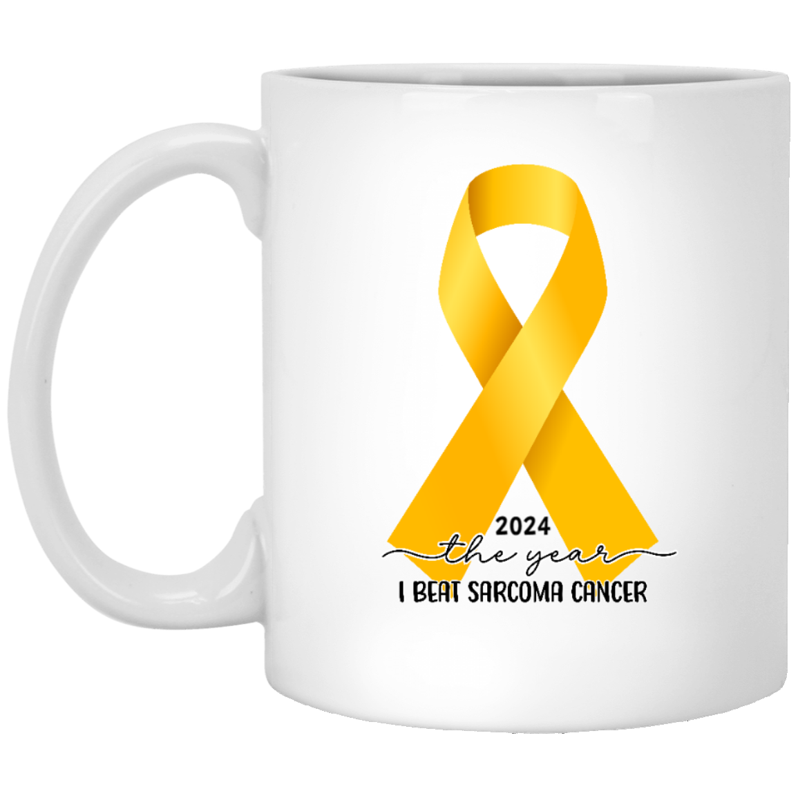 Custom Sarcoma Cancer Mug, I Beat Sarcoma Cancer Gift, Cancer Survivor Customized Coffee Cup, Yellow Awareness Ribbon, Accent Color Mug