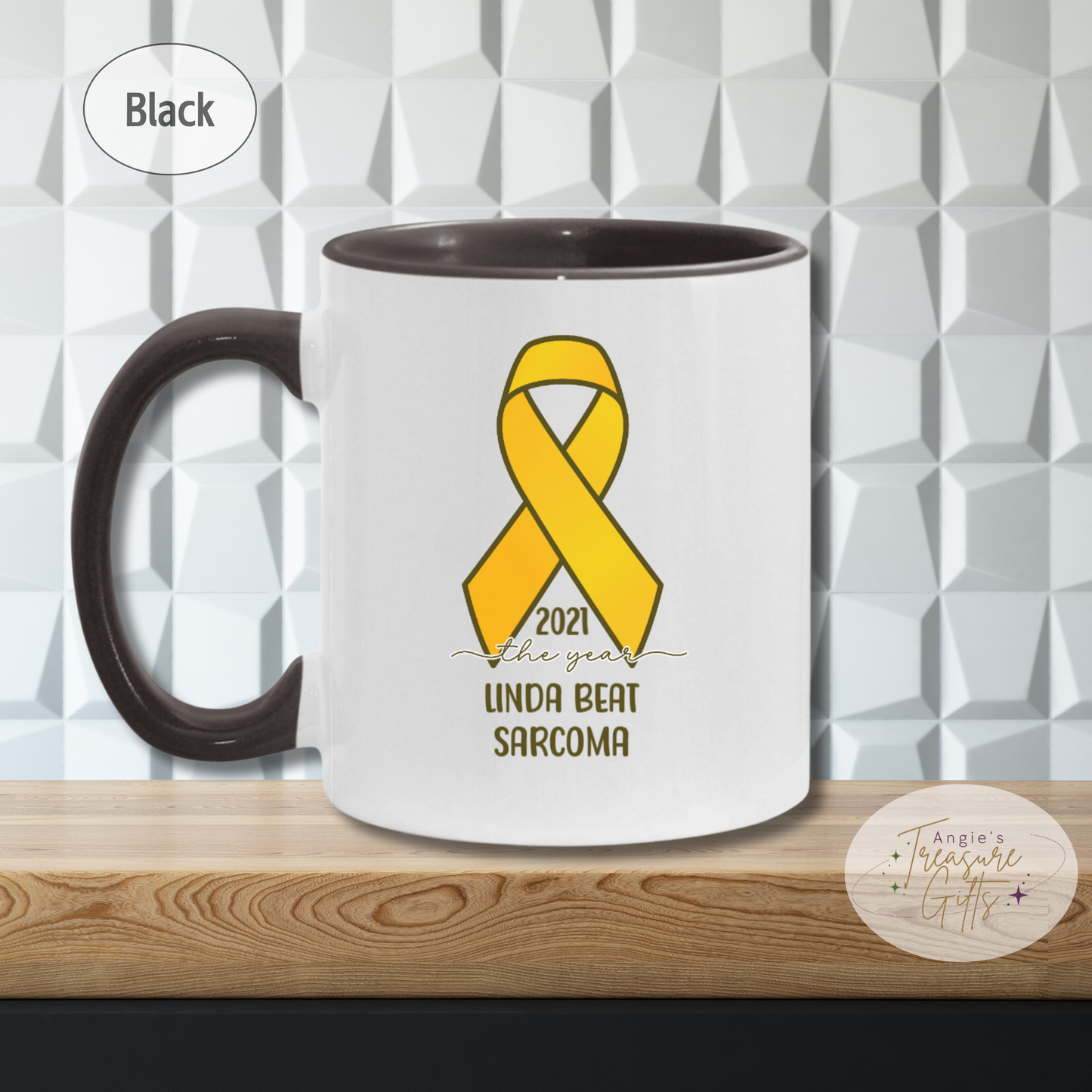 Personalized Sarcoma Cancer Survivor Mug – Yellow Awareness Ribbon Coffee Cup