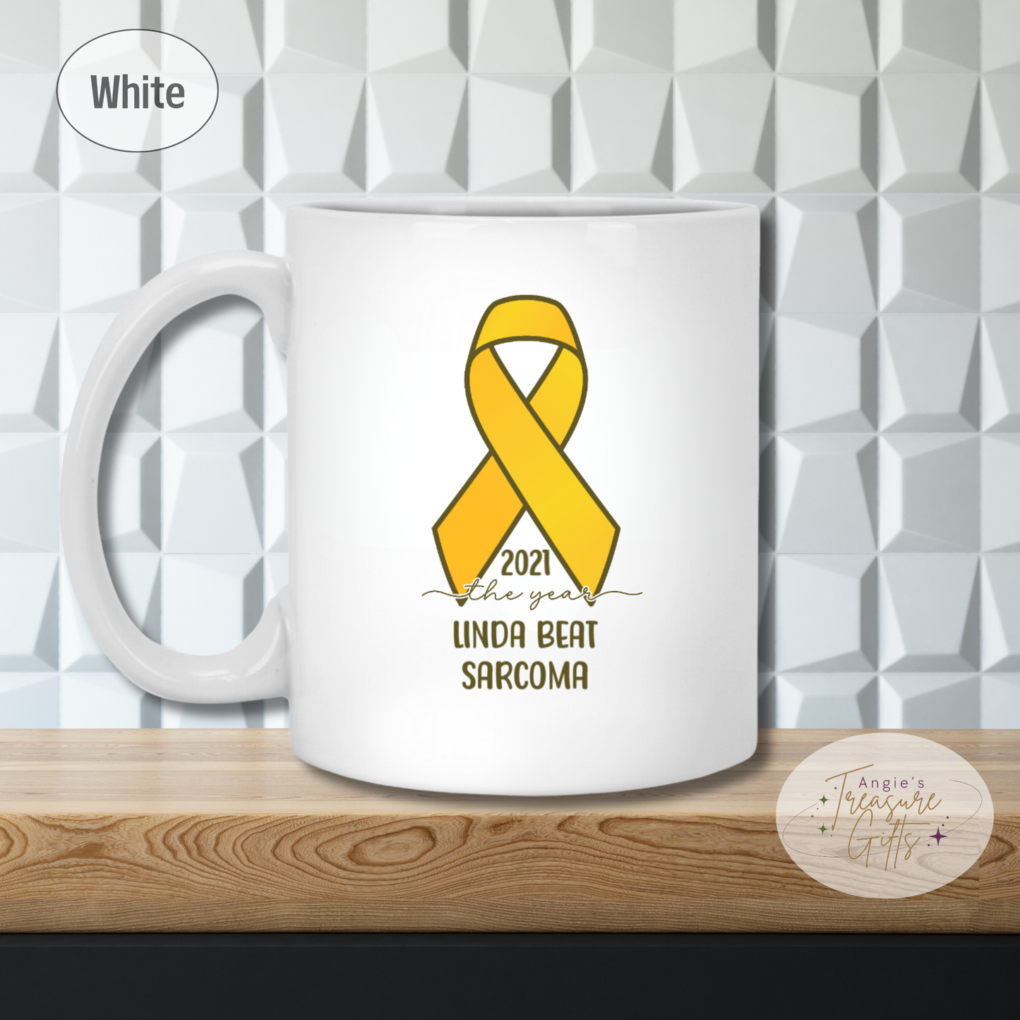 Personalized Sarcoma Cancer Survivor Mug – Yellow Awareness Ribbon Coffee Cup