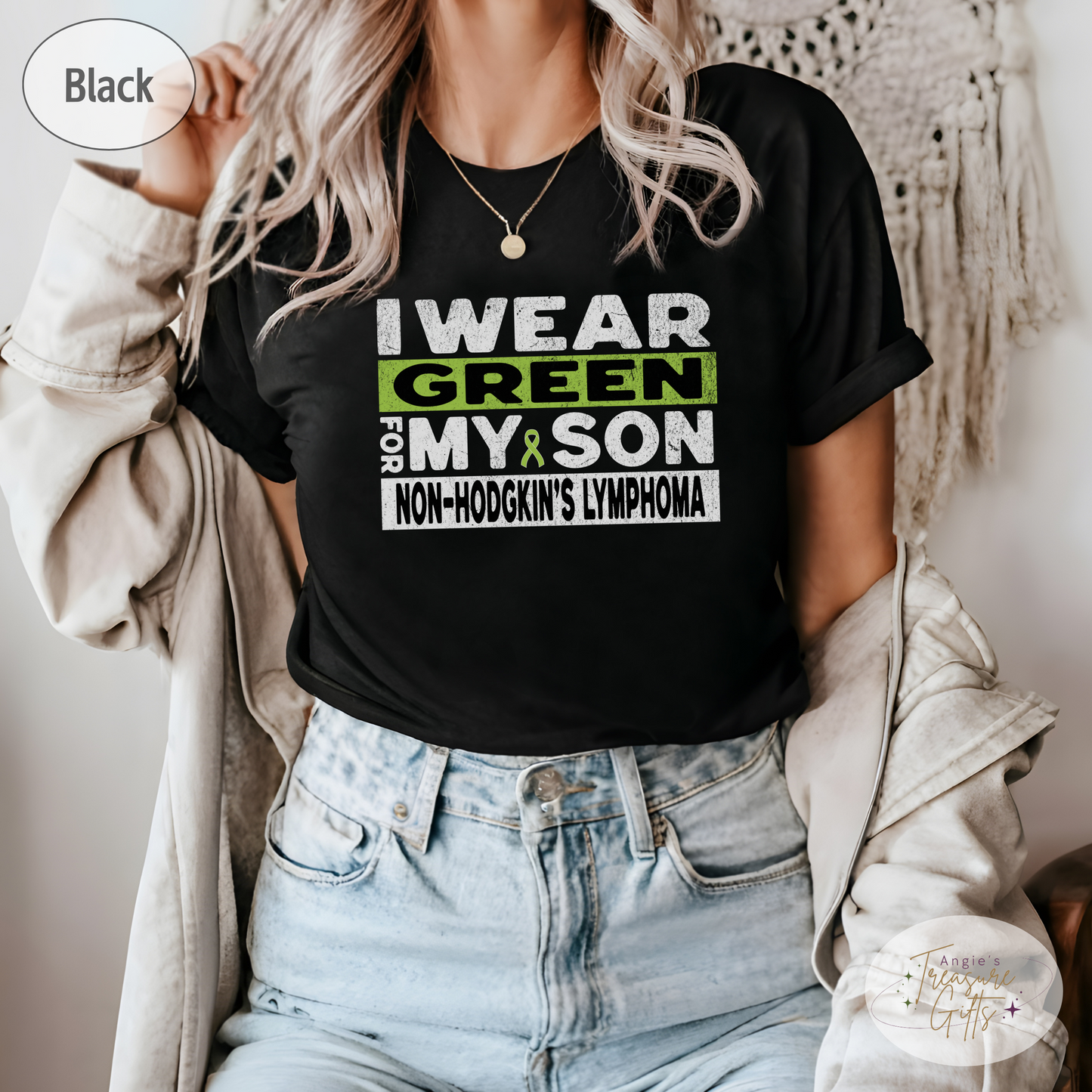 Non-Hodgkin's Lymphoma Awareness T-Shirt for Mom or Dad, I Wear Green For My Son Shirt, Cancer Support Squad Sweatshirt Tee