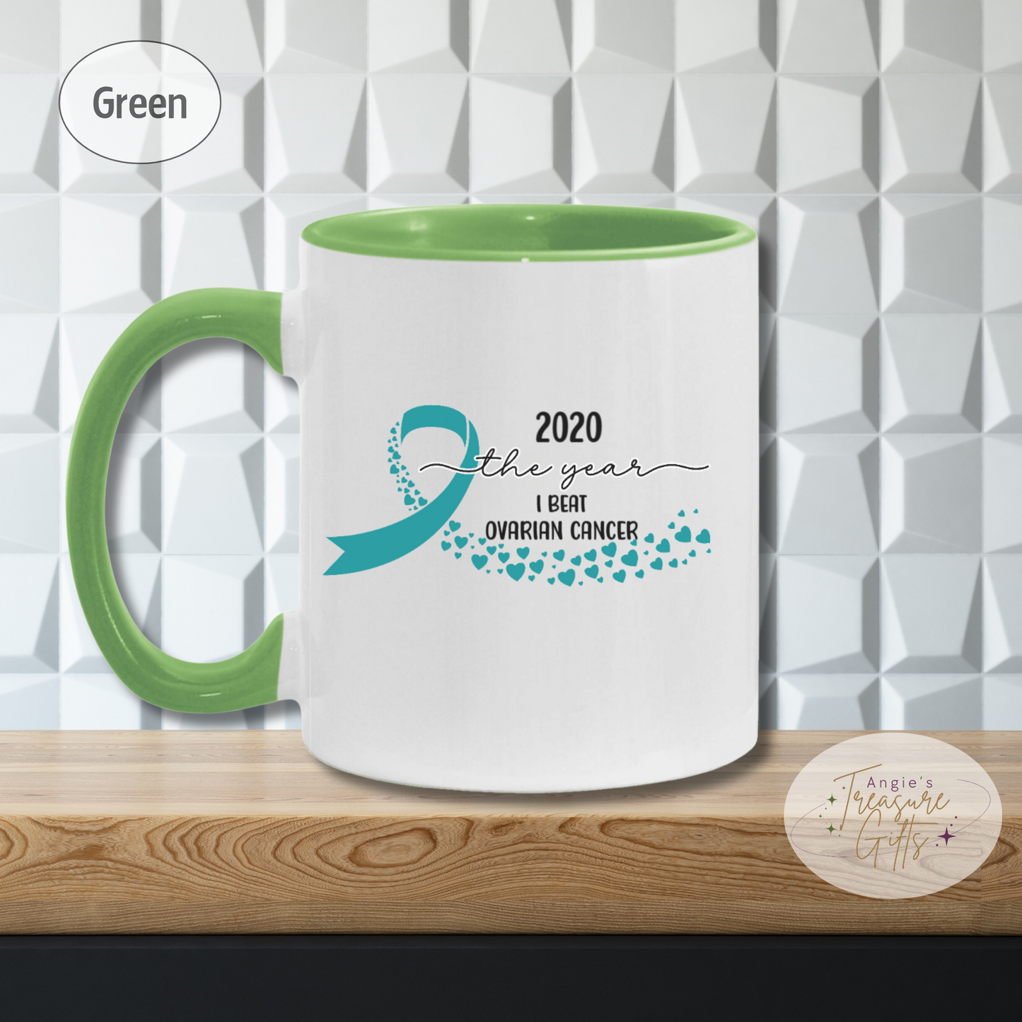 Personalized Ovarian Cancer Survivor Mug – Teal Awareness Ribbon Coffee Cup
