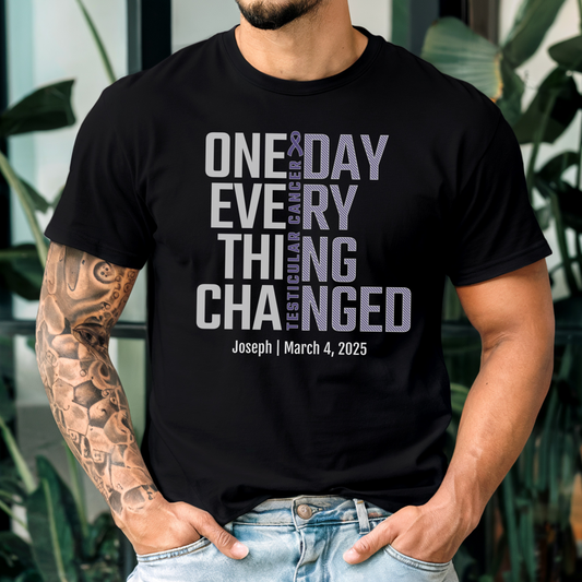 Personalized Testicular Cancer Awareness T-Shirt – One Day Everything Changed – Custom Survivor, Warrior, Memorial Gift