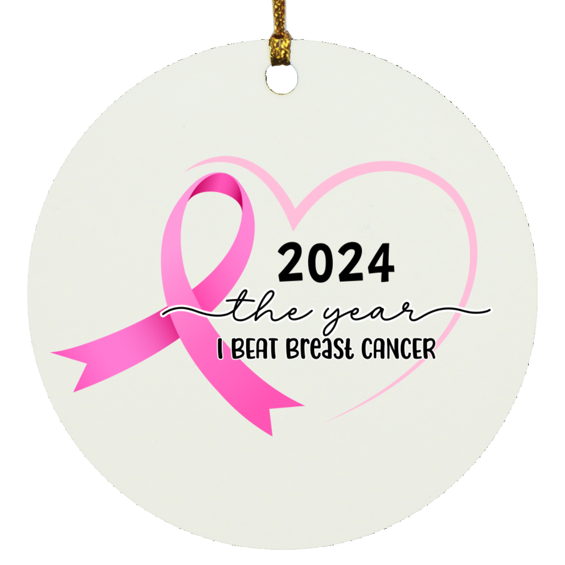 Personalized Breast Cancer Survivor Ornament – Pink Ribbon Heart – Custom Year