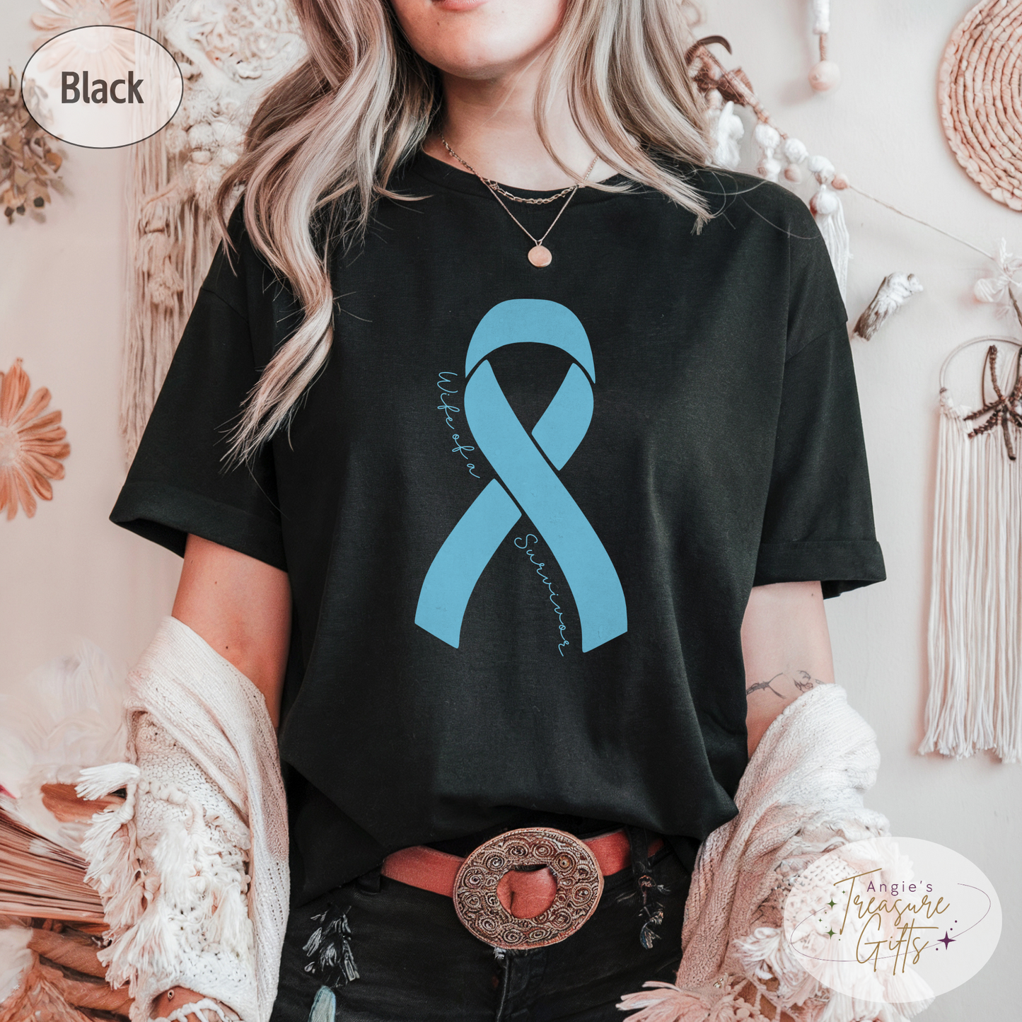 Personalized Prostate Cancer Awareness Shirt – Light Blue Ribbon Tee – Customizable Survivor, Warrior, Fighter Support – Bella Canvas 3001