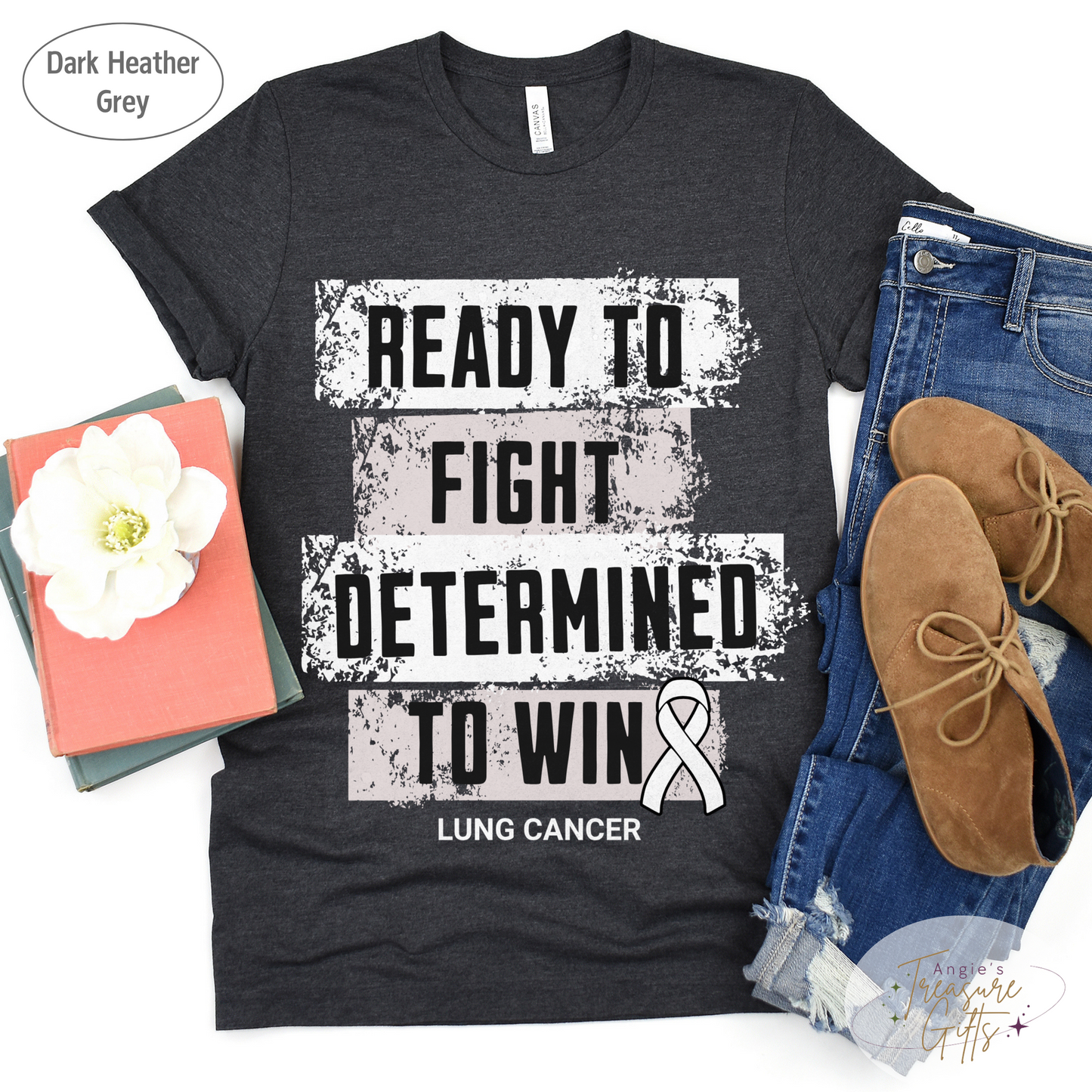 Lung Cancer Awareness T-Shirt – White Ribbon Survivor Gift – Ready to Fight Determined to Win