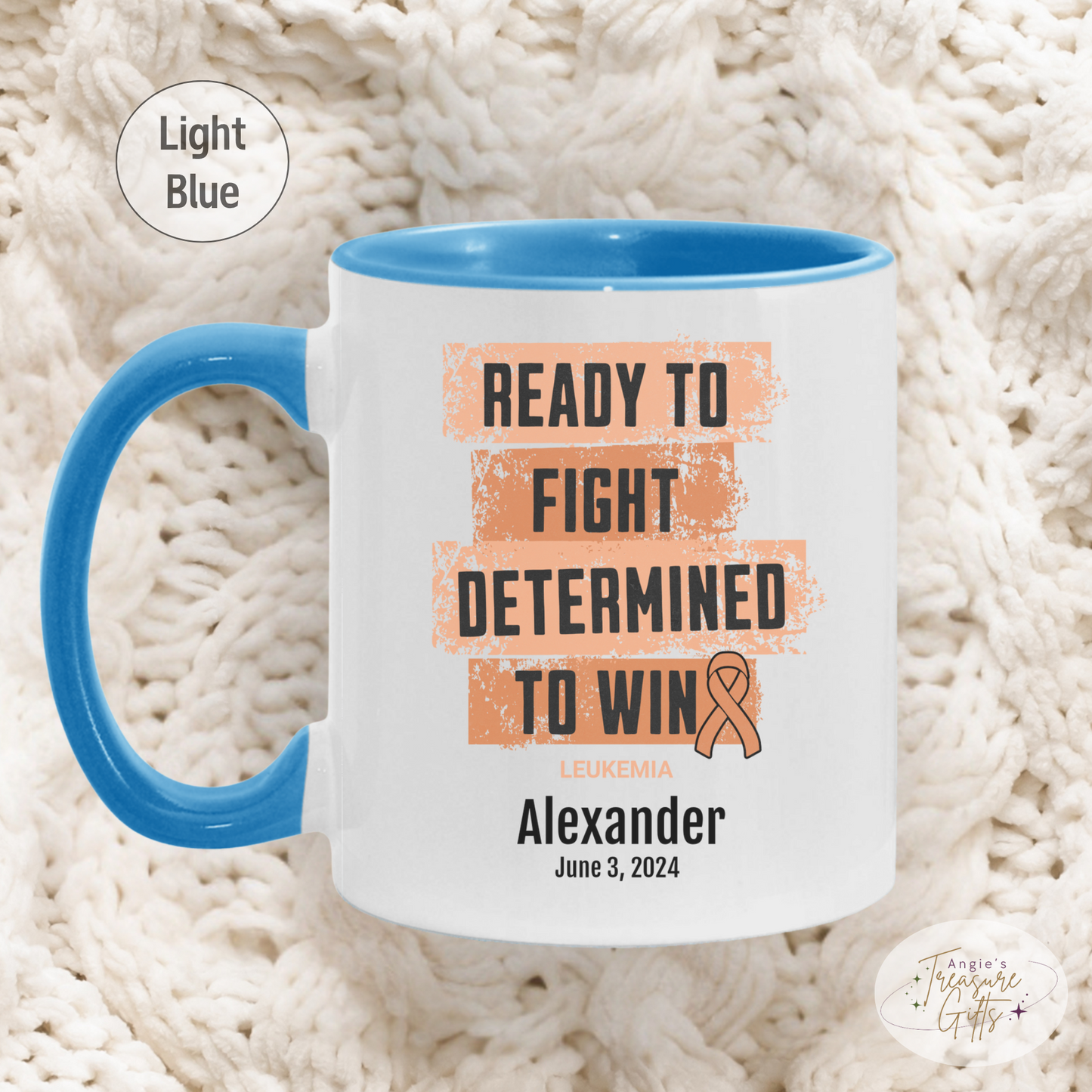 Personalized Leukemia Awareness Mug – “Ready to Fight, Determined to Win” – Orange Ribbon Survivor Gift