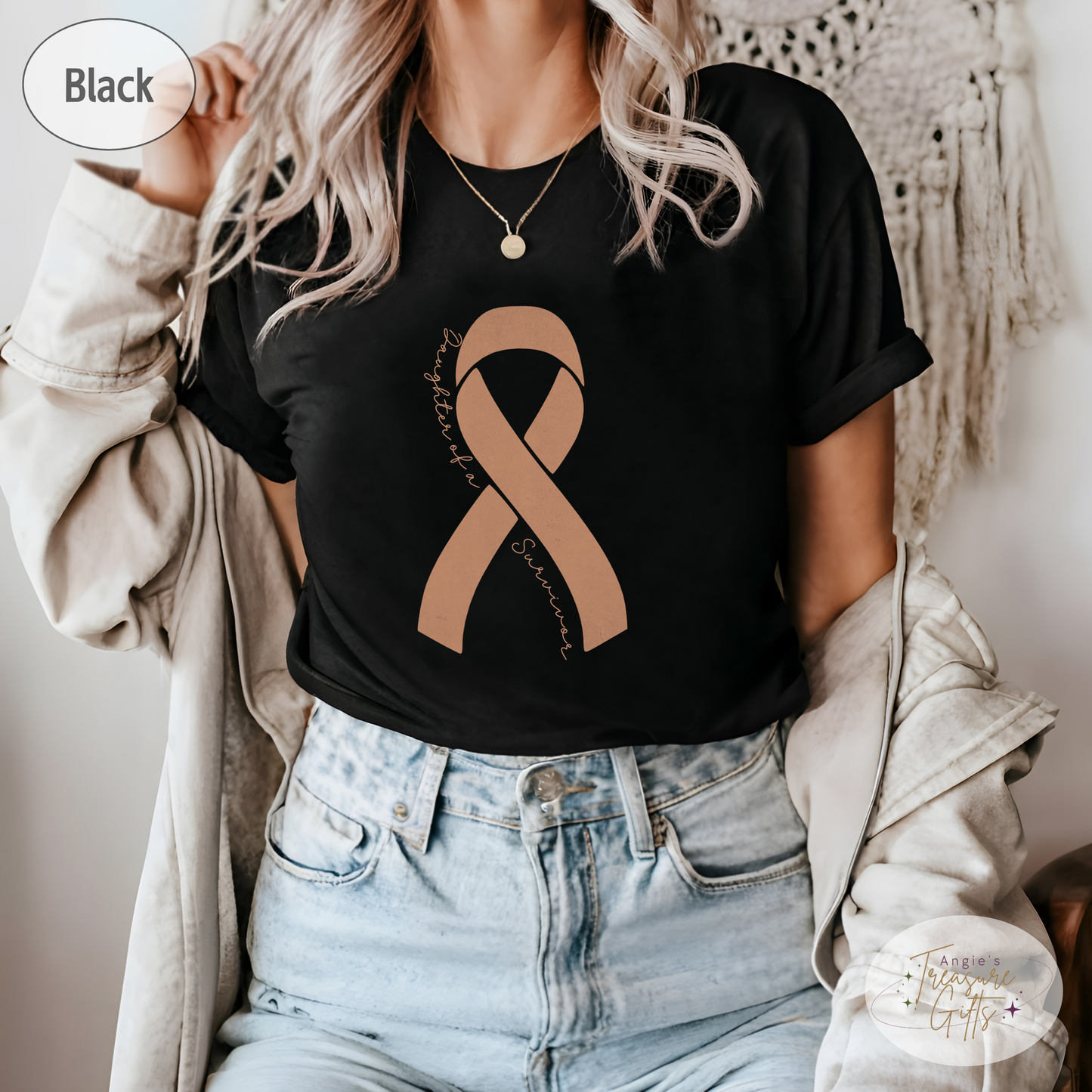 Personalized Uterine Cancer Awareness Shirt – Peach Ribbon Tee – Customizable Survivor, Warrior, Fighter Support – Bella Canvas 3001