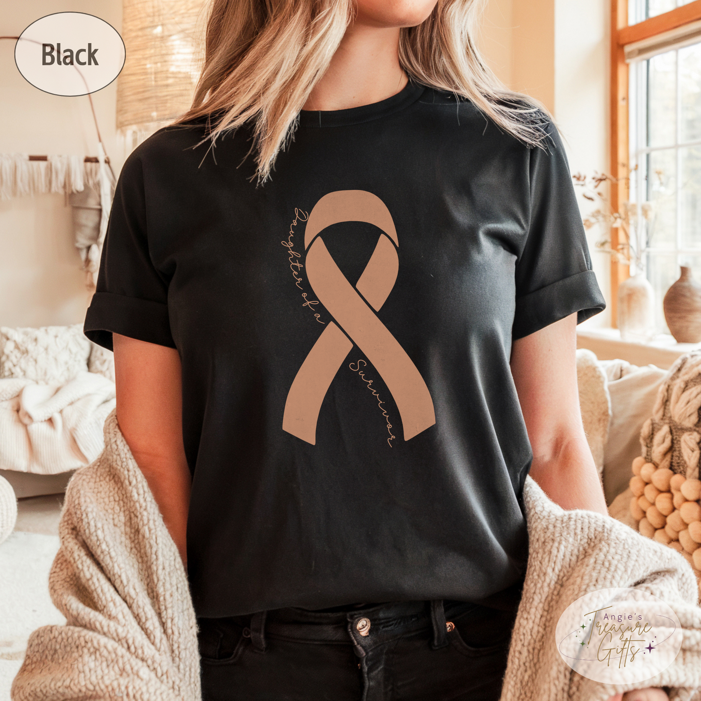 Personalized Uterine Cancer Awareness Shirt – Peach Ribbon Tee – Customizable Survivor, Warrior, Fighter Support – Bella Canvas 3001