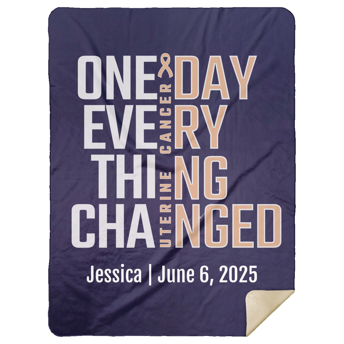 Personalized Uterine Cancer Awareness Sherpa Blanket – One Day Everything Changed – Custom Name & Date - Three Sizes - Peach Ribbon