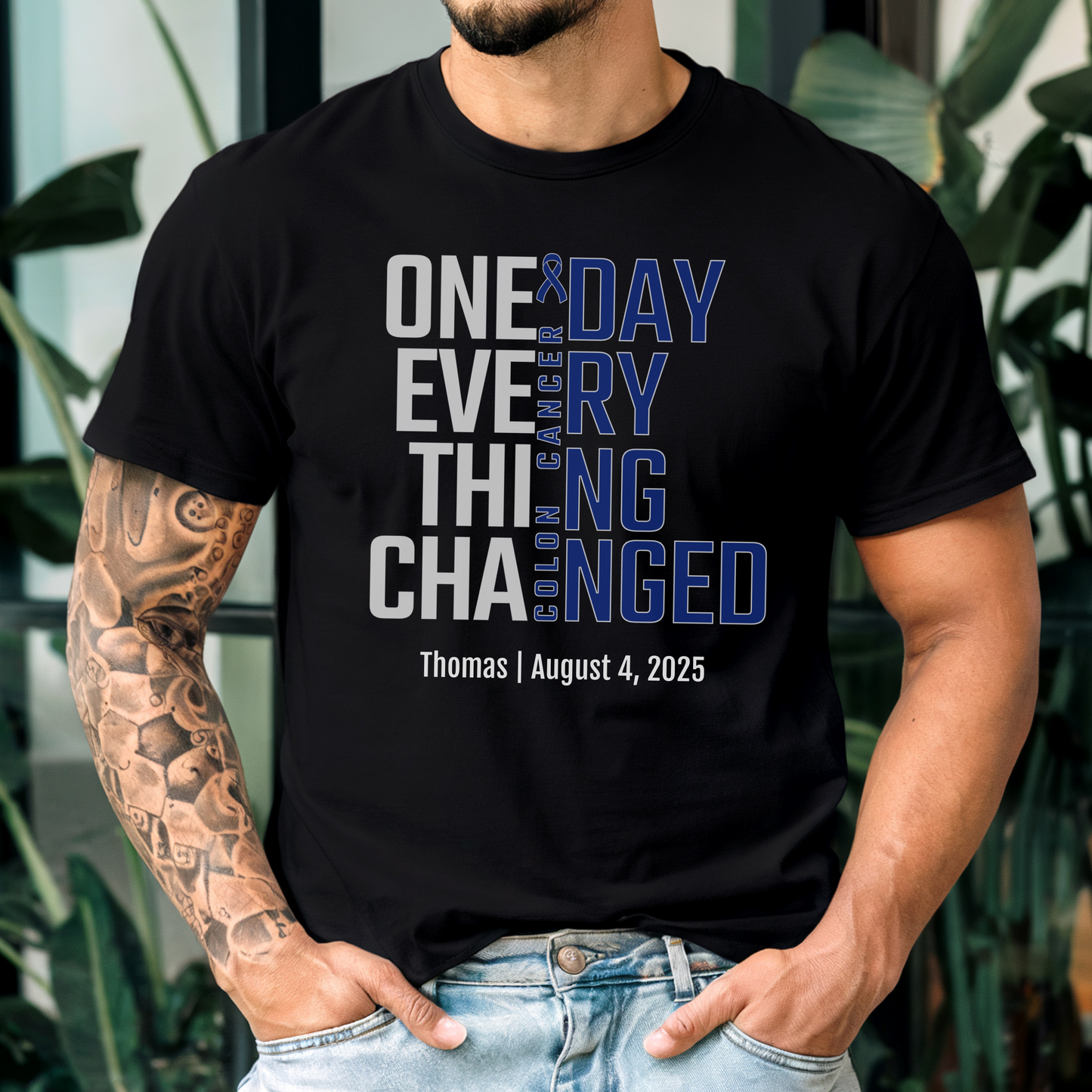Personalized Colon Cancer Awareness T-Shirt – One Day Everything Changed – Custom Survivor, Warrior, Memorial Gift