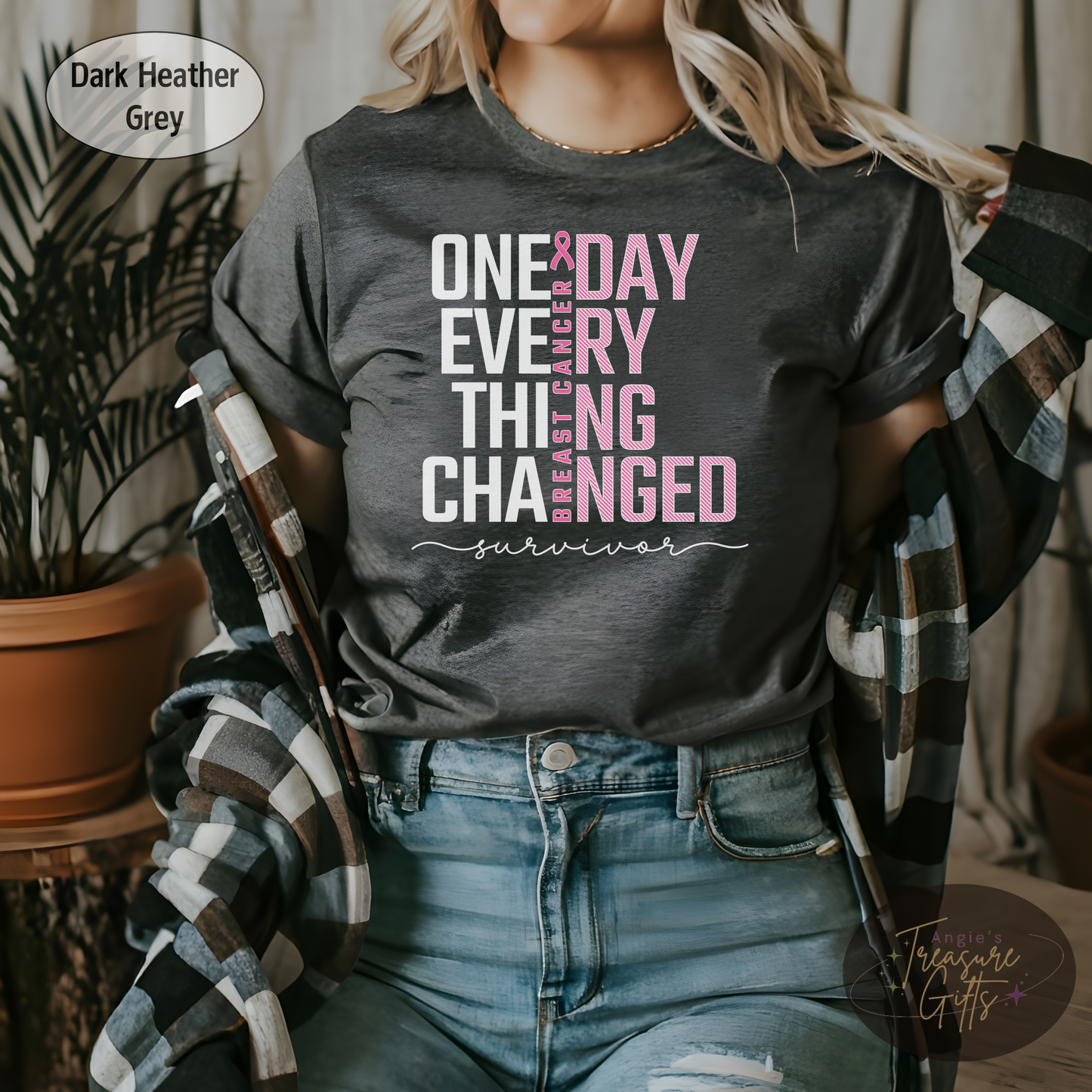 Breast Cancer Survivor Shirt "One Day Everything Changed" – Bella Canvas 3001, Pink Ribbon Awareness Tee