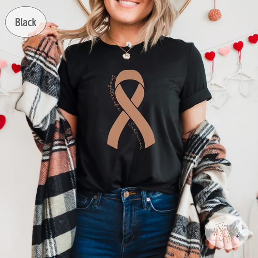Personalized Uterine Cancer Awareness Shirt – Peach Ribbon Tee – Customizable Survivor, Warrior, Fighter Support – Bella Canvas 3001