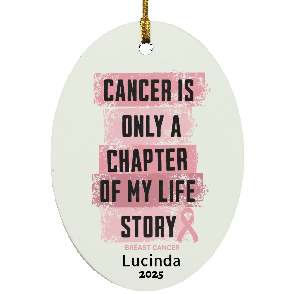 Personalized Breast Cancer Ornament – “Ready to Fight, Determined to Win” Pink Ribbon – Custom Name & Year