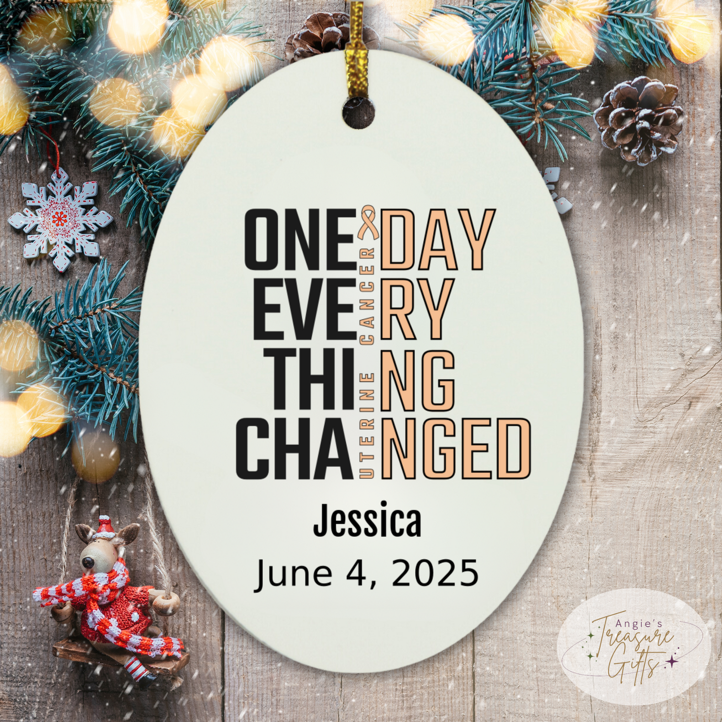 One Day Everything Changed Uterine Cancer Awareness Ornament – Personalized Survivor Gift