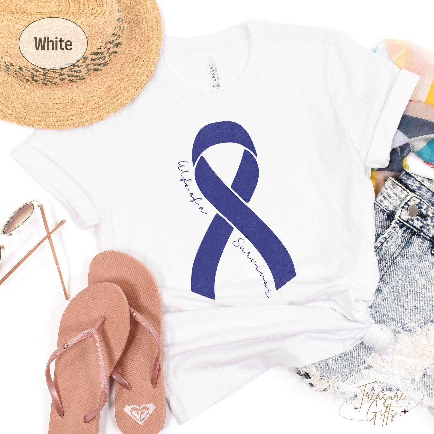 Personalized Colon Cancer Awareness Shirt – Dark Blue Ribbon Tee – Customizable Survivor, Warrior, Fighter Support – Bella Canvas 3001