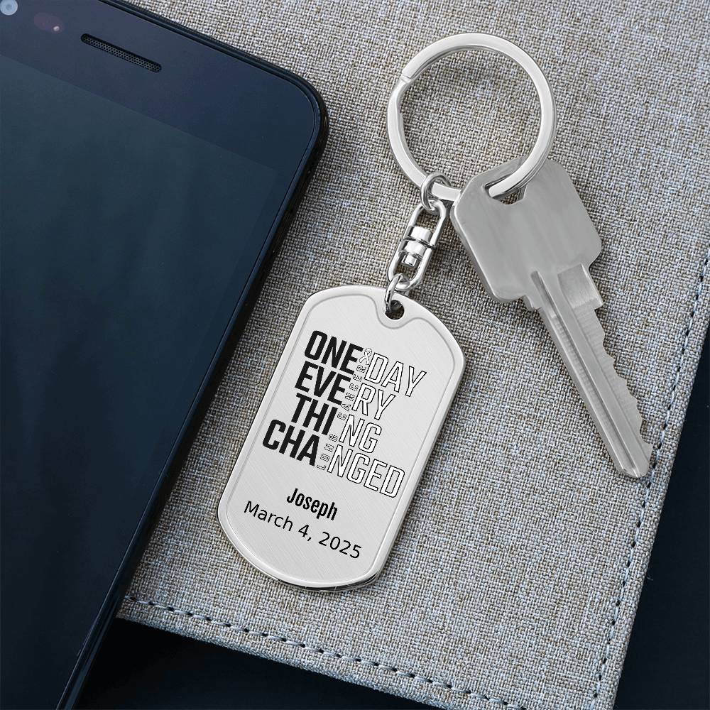 Personalized Lung Cancer Dog Tag Necklace or Keychain – One Day Everything Changed – Custom Cancer Gift and Keepsake