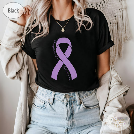 Personalized Hodgkin’s Lymphoma Awareness Shirt – Violet Ribbon Tee – Customizable Survivor, Warrior, Fighter Support – Bella Canvas 3001