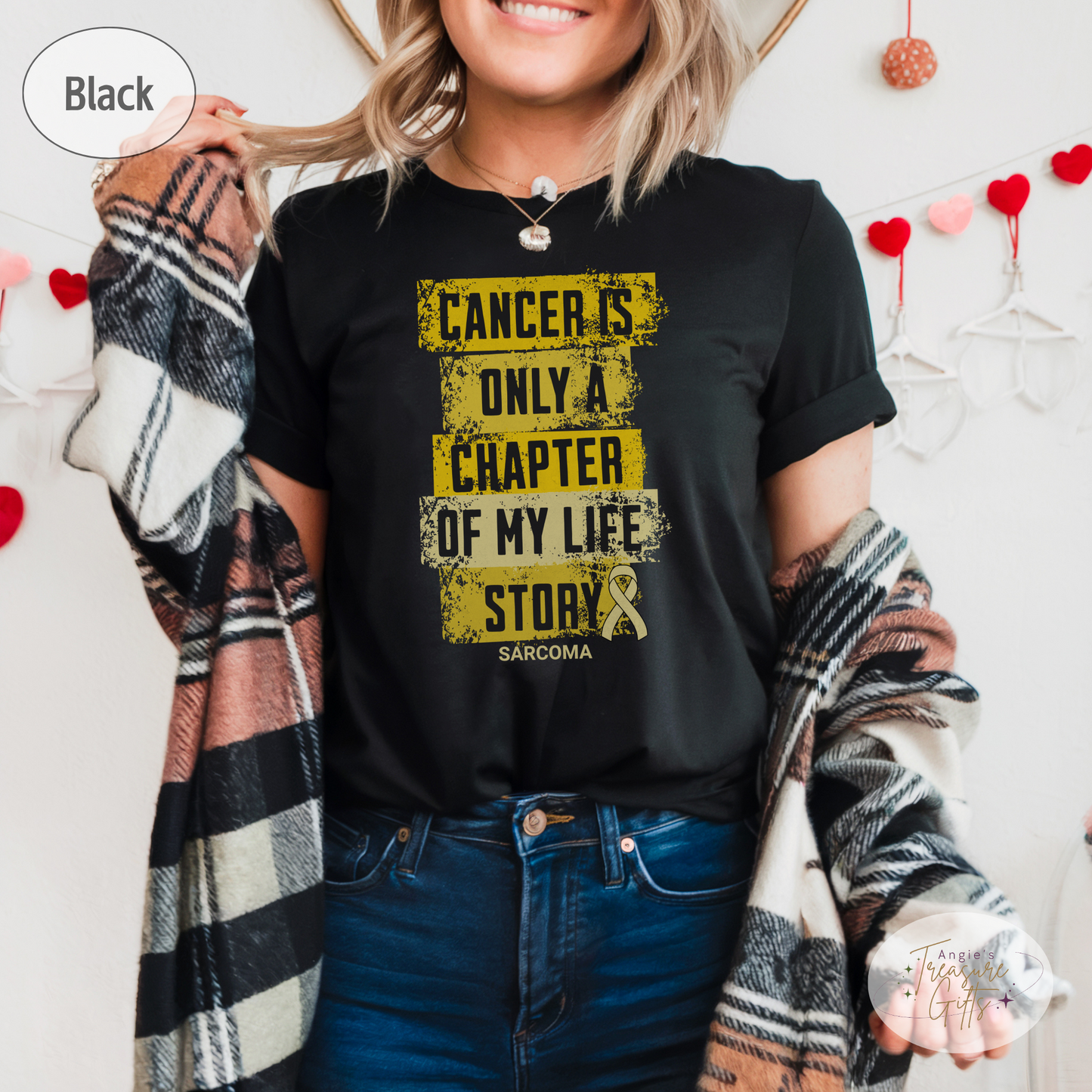 Sarcoma Cancer Awareness T-Shirt – Cancer Is Only a Chapter of My Life Story – Yellow Ribbon Survivor & Support Shirt
