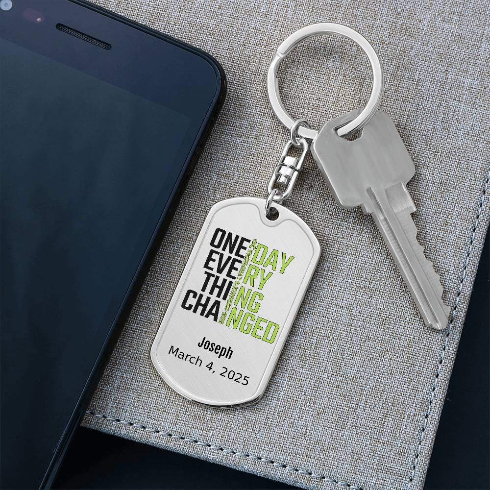 Personalized Non-Hodgkin’s Lymphoma Dog Tag Necklace or Keychain – One Day Everything Changed – Custom Cancer Gift & Keepsake