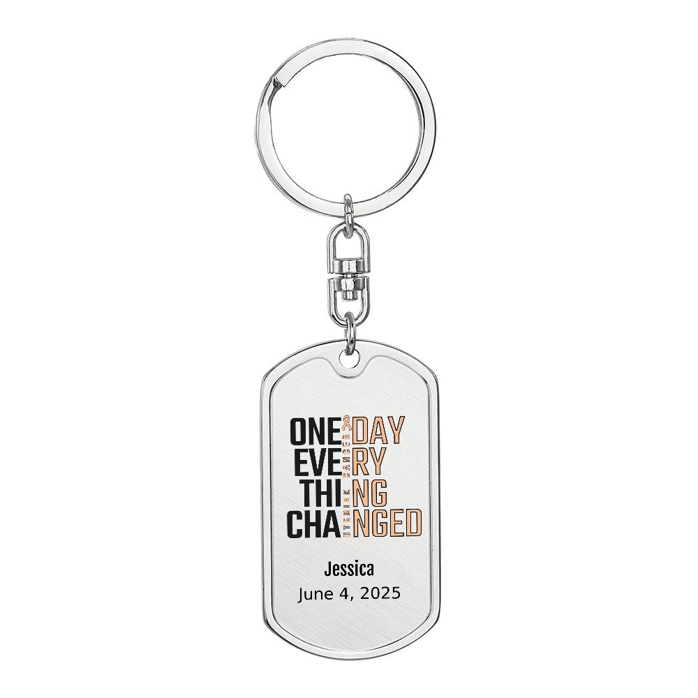 Personalized Uterine Cancer Dog Tag Necklace or Keychain – One Day Everything Changed – Custom Cancer Gift